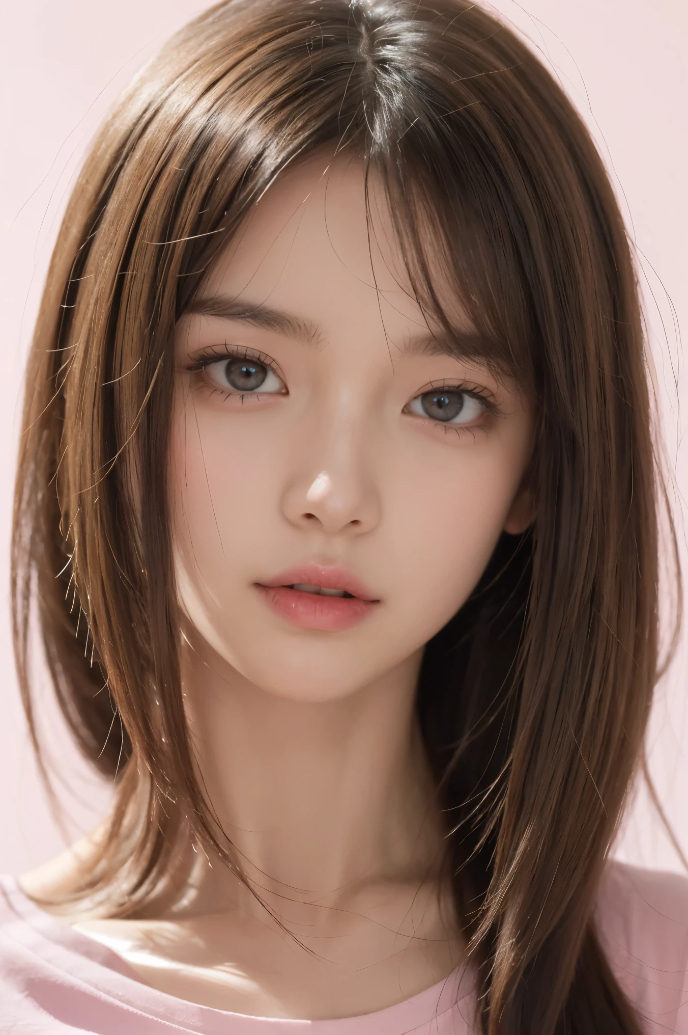 (masterpiece),(best quality:1.1),(Super detailed),Best Illustration,fine details,(portrait:1.1),(intense close-up),watercolor painting)floating,1 girl,alone,13 years old,Slim,(Extremely delicate and beautiful face),(Delicate and beautiful eyes),thick pink lips,(disheveled hair),(Wearing a pink loose T-shirt),Soft and lazy,(simple background:1.2)entire colorful background,Clear,4k