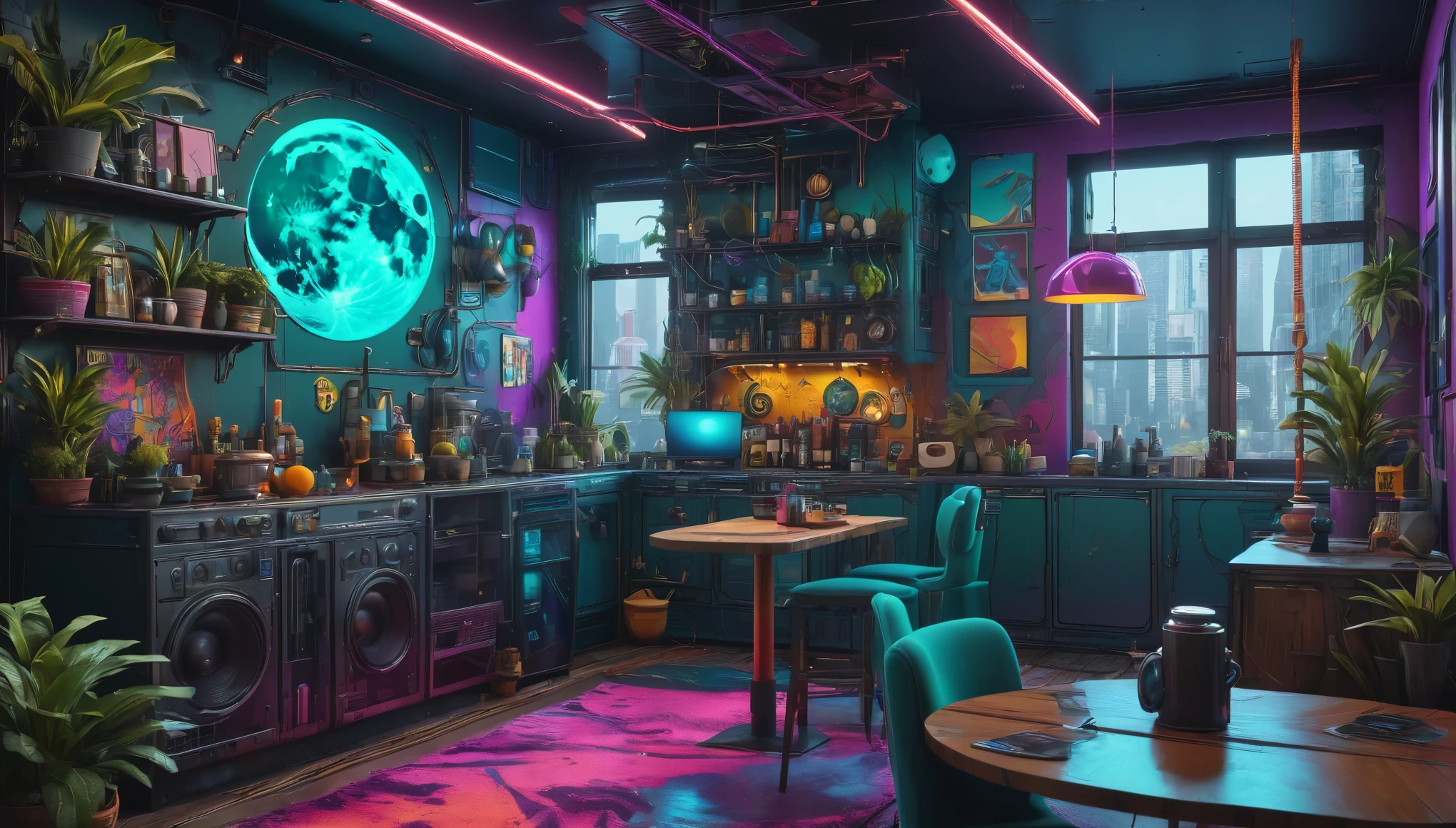 create an image demonstrating the style of ((Lunarpunk)) style, hyper realistic, 8k, vibrant colors, sharp crisp image