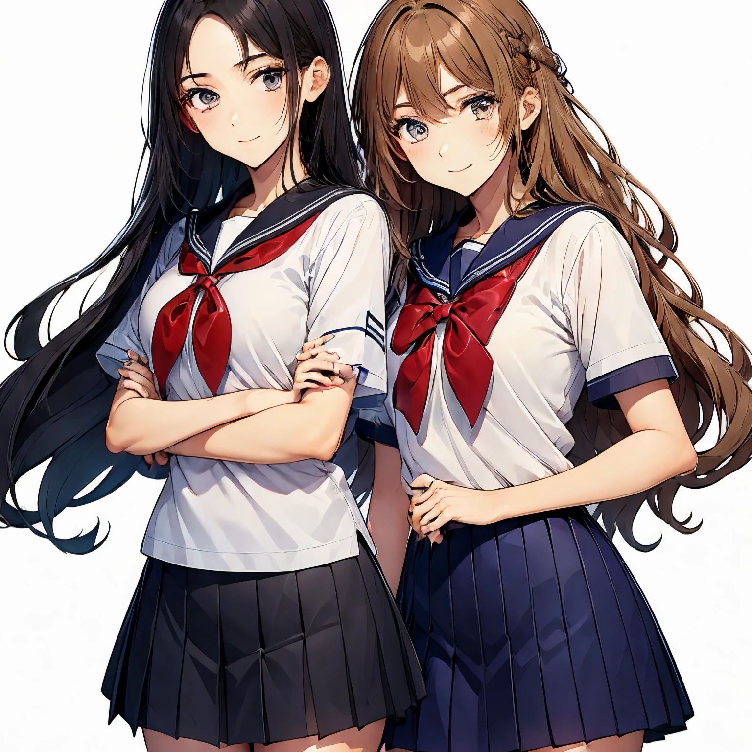high quality,((2girls,chyuri,cuddle,smile)),Japanese high school student,short sleeve sailor school uniform,