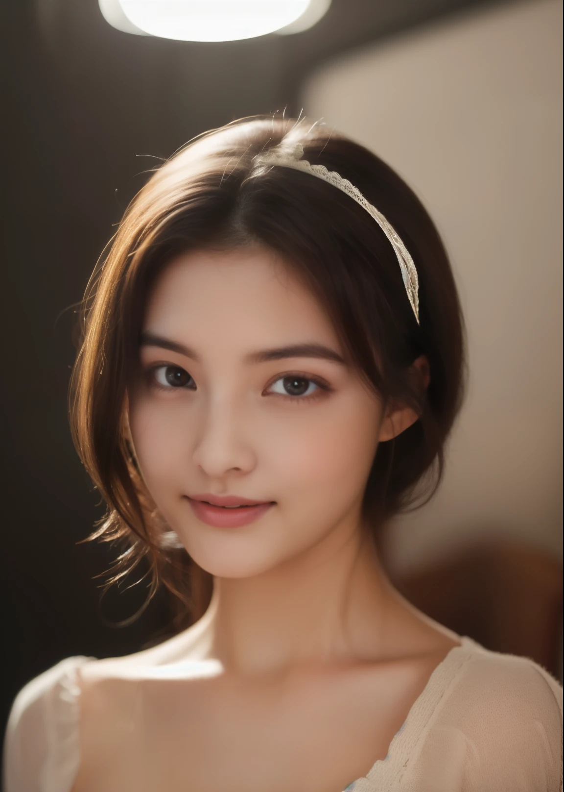Beautiful 20 years old woman。she is wearing a satin fabric camisole。She looks ecstatic as if she had an orgasm during sex..。her dark brown hair。 High resolution、masterpiece、highest quality、Head w:1.0、((Hasselblad Photos))、fine skin、fine knit、(movie lighting)、clavicle .
