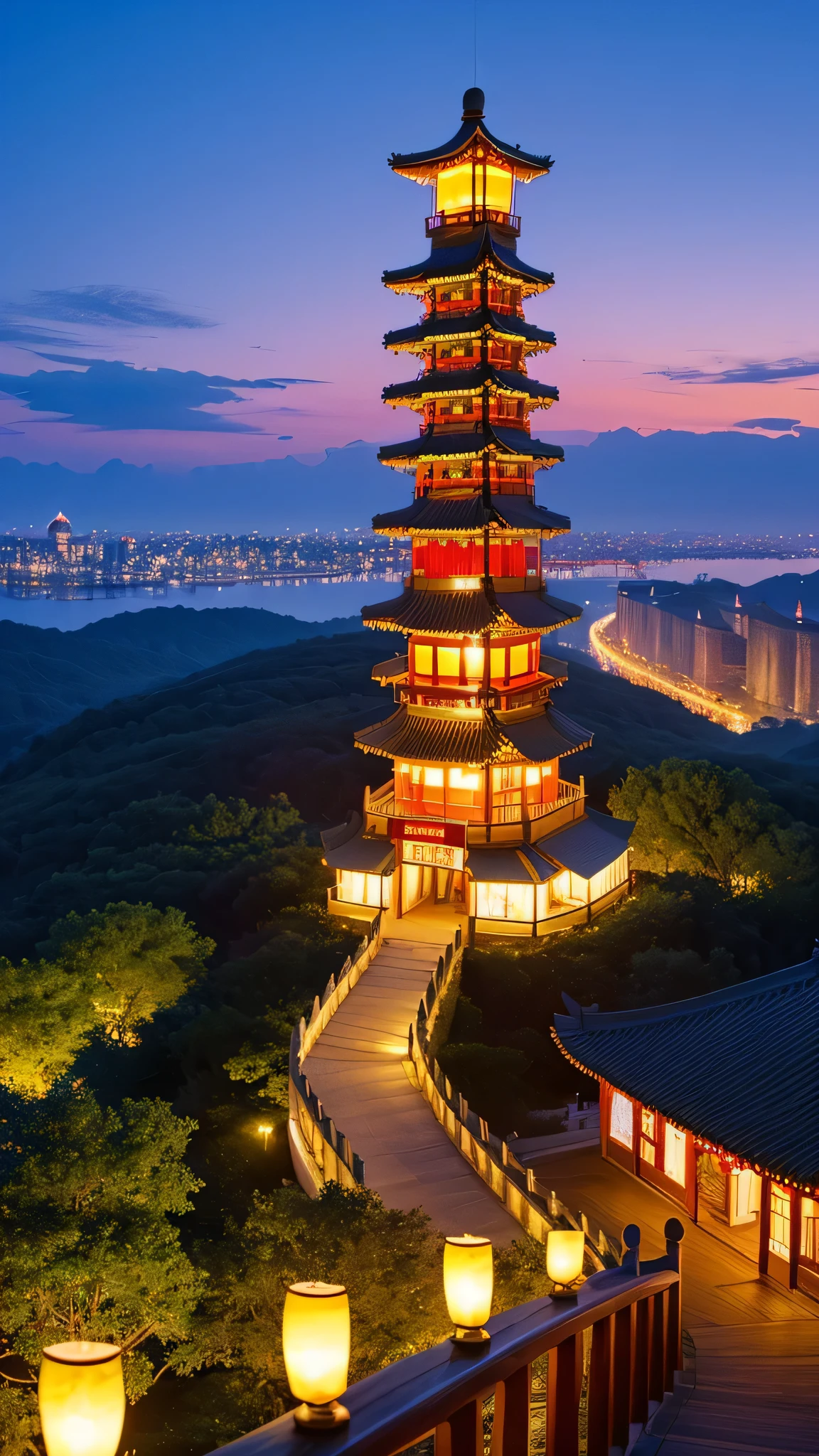 floating island,colorful clouds,Chinatown Building,Kongming Lantern,Romantic,fantasy,beautiful,spectacular view,32k