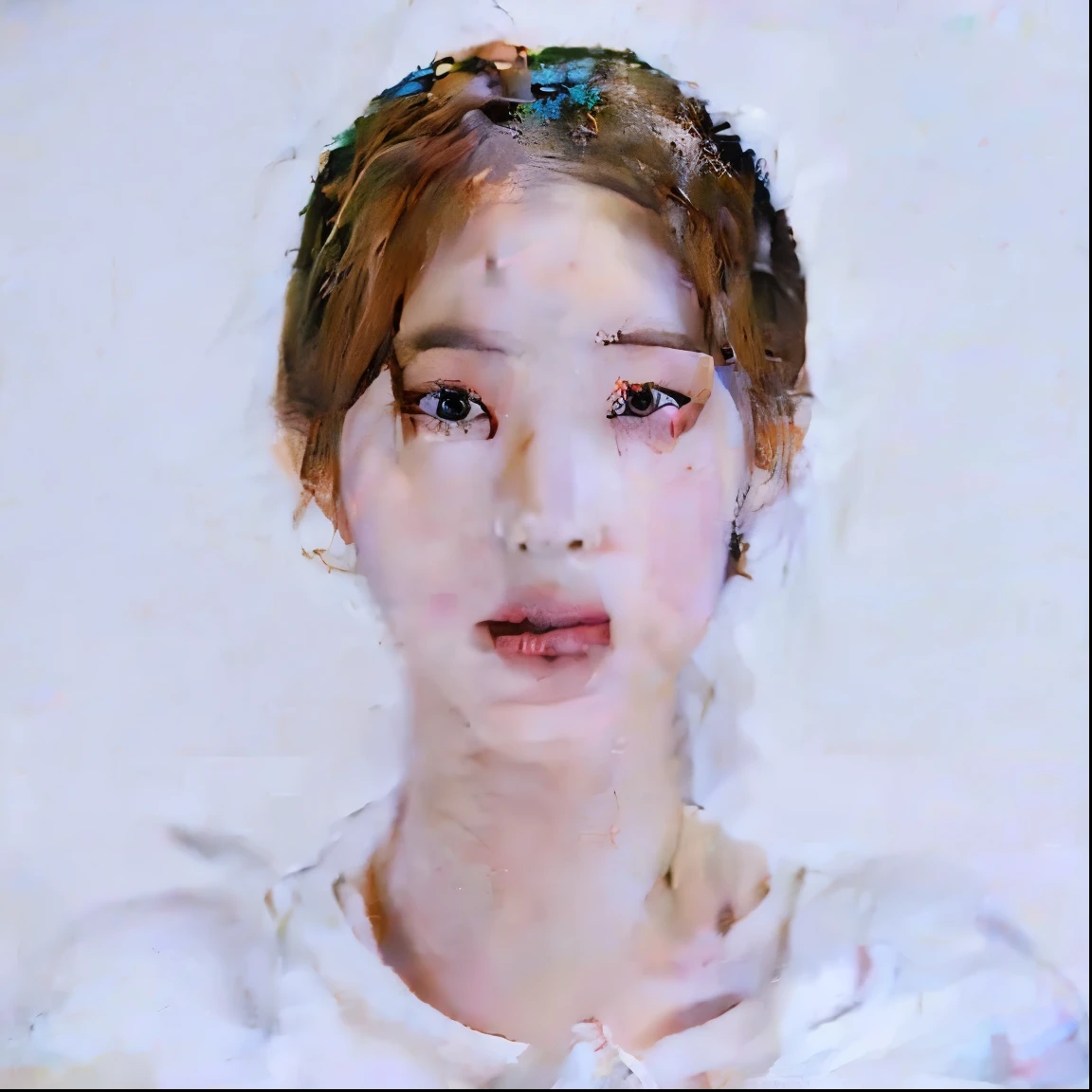 A closeup of a woman with long dark brown hair, Yeojin de losseamble, Retrato de Yeojin de Losseamble, Yeojin de loona, Im yeojin de loona maquillaje popular de Corea del Sur, Wonyoung de IVE, Retrato Yeojin loona, Tono de piel rosa pastel, yeojin loona, maquillaje coreano popular