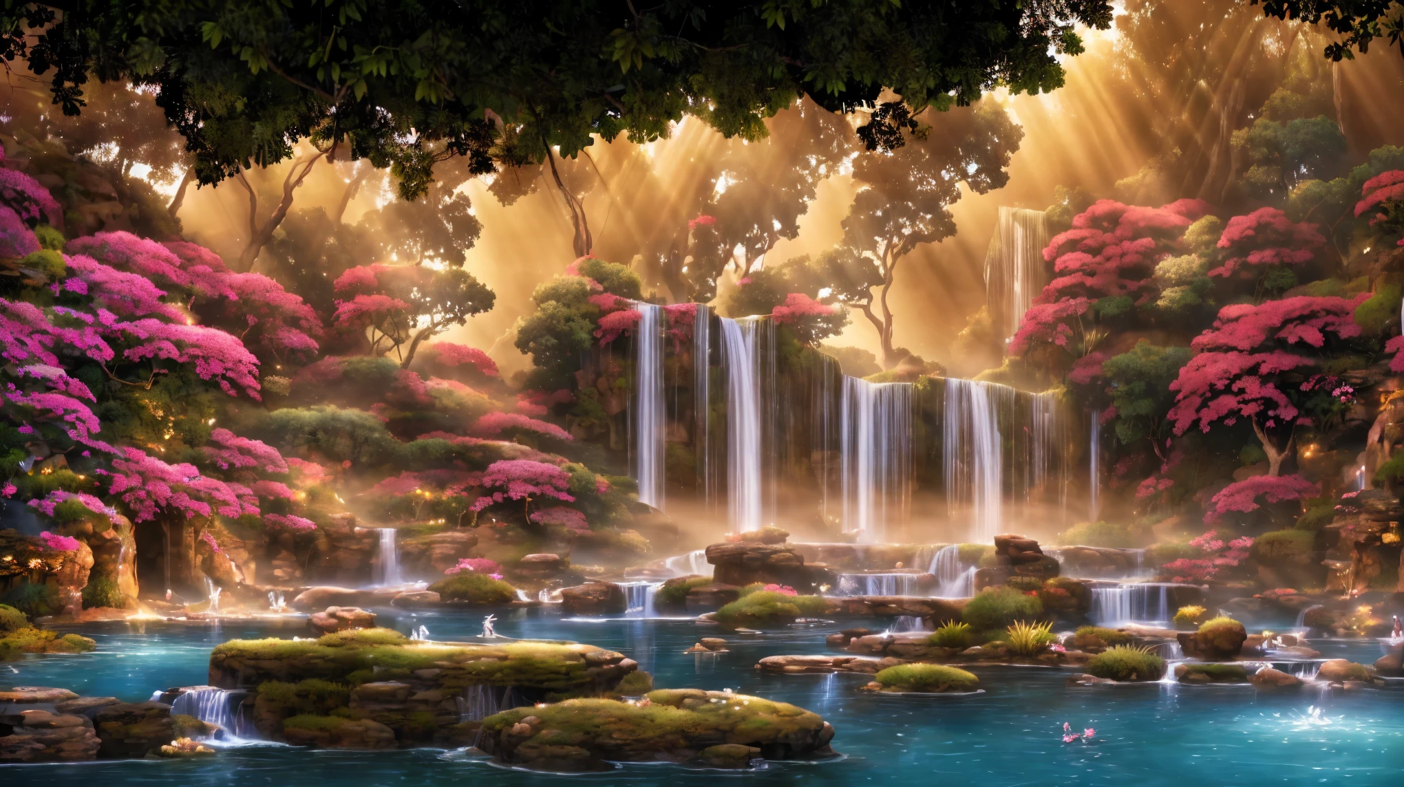 (adam and eve in the Garden of Eden, biblical epic) (best quality,4k,8k,highres,masterpiece:1.2),ultra-detailed,(realistic,photorealistic,photo-realistic:1.37),HDR,UHD,studio lighting,ultra-fine painting,sharp focus,physically-based rendering,extreme detail description,professional,vivid colors,bokeh,portraits Adam and Eve are standing in the lush and vibrant Garden of Eden, surrounded by breathtaking beauty. The garden is filled with a variety of colorful flowers, towering trees, and sparkling waterfalls. (best quality,4k,8k) The image should be highly detailed, (ultra-detailed) displaying each intricate feature of the landscape and the characters. Adam, a strong and muscular man, is depicted with his distinct chiseled features and intense gaze. He stands tall, with a confident yet humble expression. His eyes are captivating, radiating warmth and curiosity. (extremely detailed eyes and face) Eve, on the other hand, possesses a delicate and graceful beauty. Her eyes are captivating, (beautiful detailed eyes) with long, fluttering lashes, and her lips are soft and inviting. (beautiful detailed lips) The garden itself is lush and abundant, bursting with vibrant colors and life. (vivid colors) The flowers range from brilliant reds and blues to soft pastel pinks and purples. The trees stand tall and majestic, offering shade and shelter. Sunlight streams through the leaves, casting a gentle, warm glow on the surroundings. (studio lighting) The waterfalls cascade down the rocks, creating a soothing and serene atmosphere. The entire scene is bathed in a warm, golden light. The colors appear rich and inviting, inviting viewers to immerse themselves in the narrative. (color palette) The lighting emphasizes the contours and details of the characters and the environment, (sharp focus) enhancing the overall depth and realism of the image. (realistic,photorealistic,photo-realistic:1.37) This masterpiece painting captures the essence of the biblical story, showcasing the et