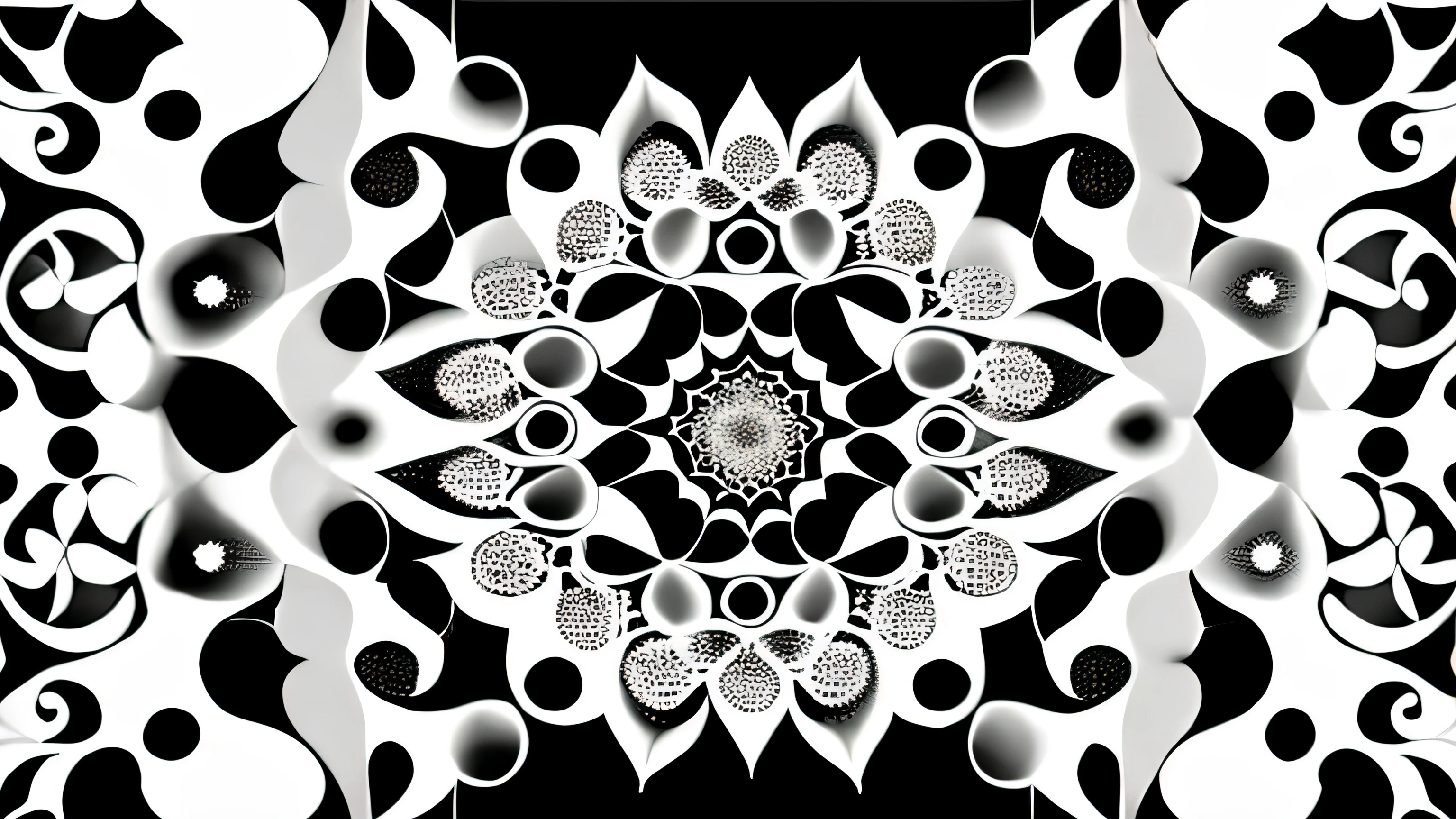Never ending fibonachi, never ending fractal patterns, circles, dark picture, black and white full screen desktop background