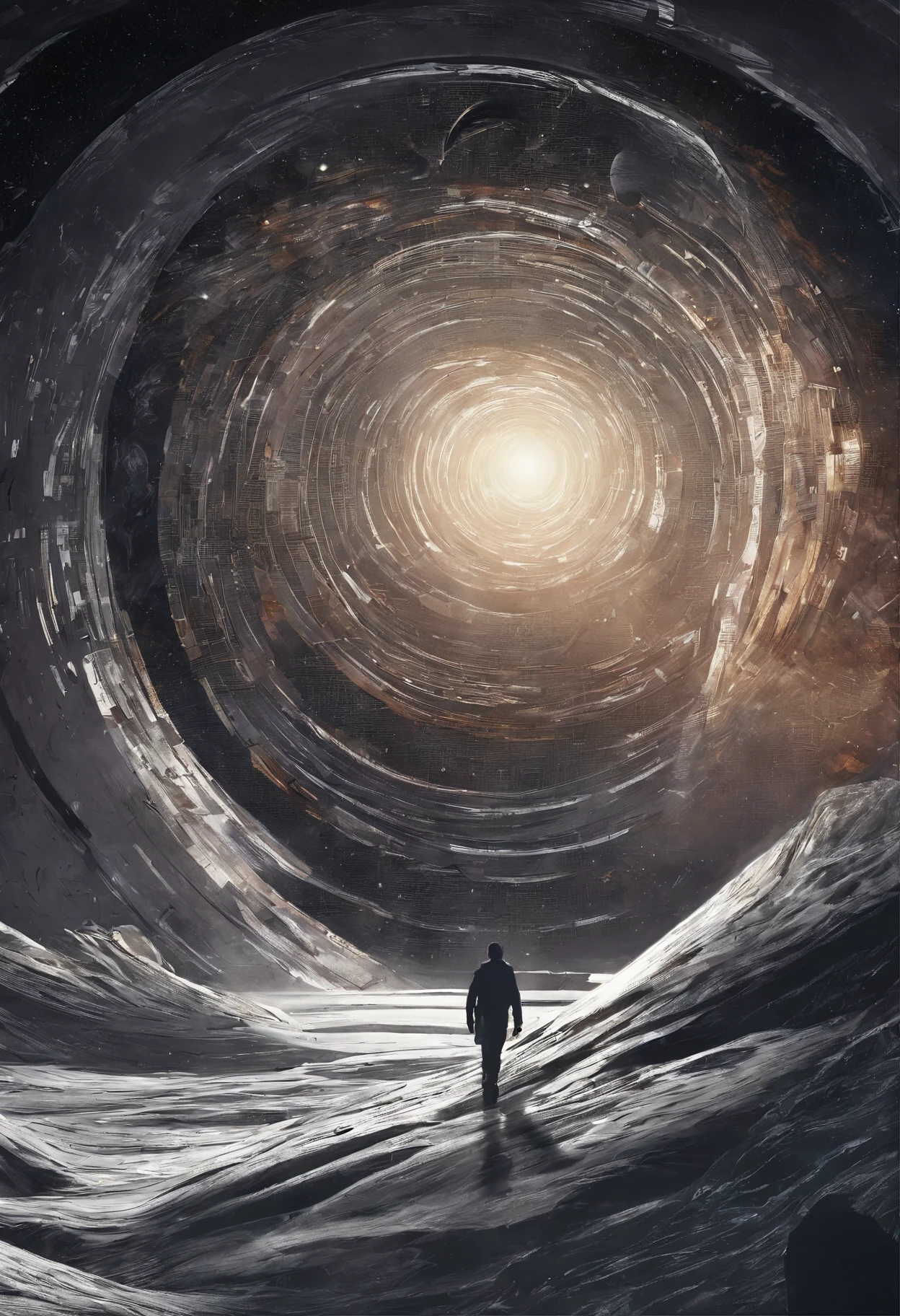 Craft a poster for NASA Innovative Advanced Concepts Program featuring a concept of an interstellar probe traveling through a wormhole, surrounded by swirling cosmic energy, as it embarks on a journey to explore distant galaxies, Illustration, surrealistic style with vibrant colors and ethereal elements, --ar 16:9 --v 5