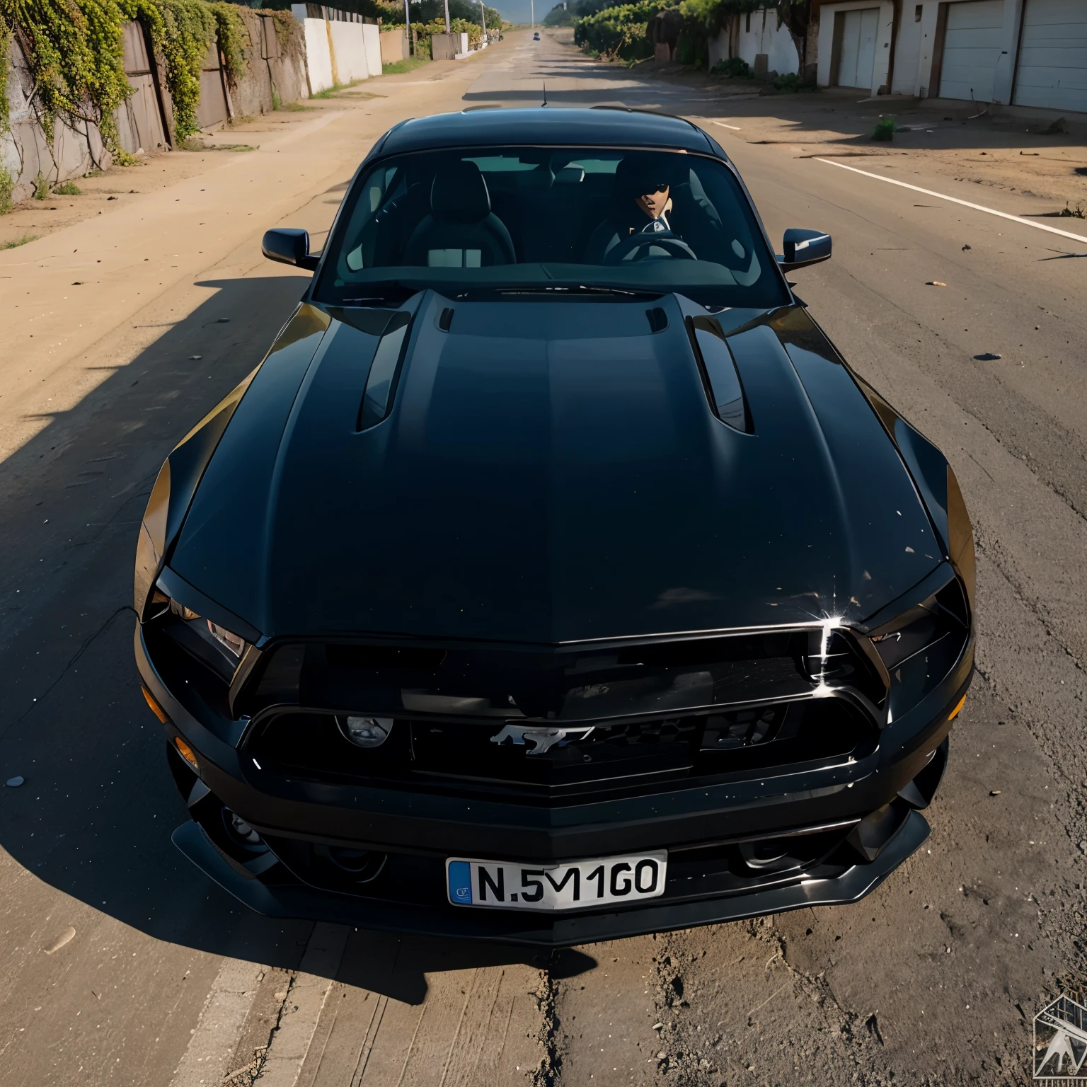 Mustang preto acelerando