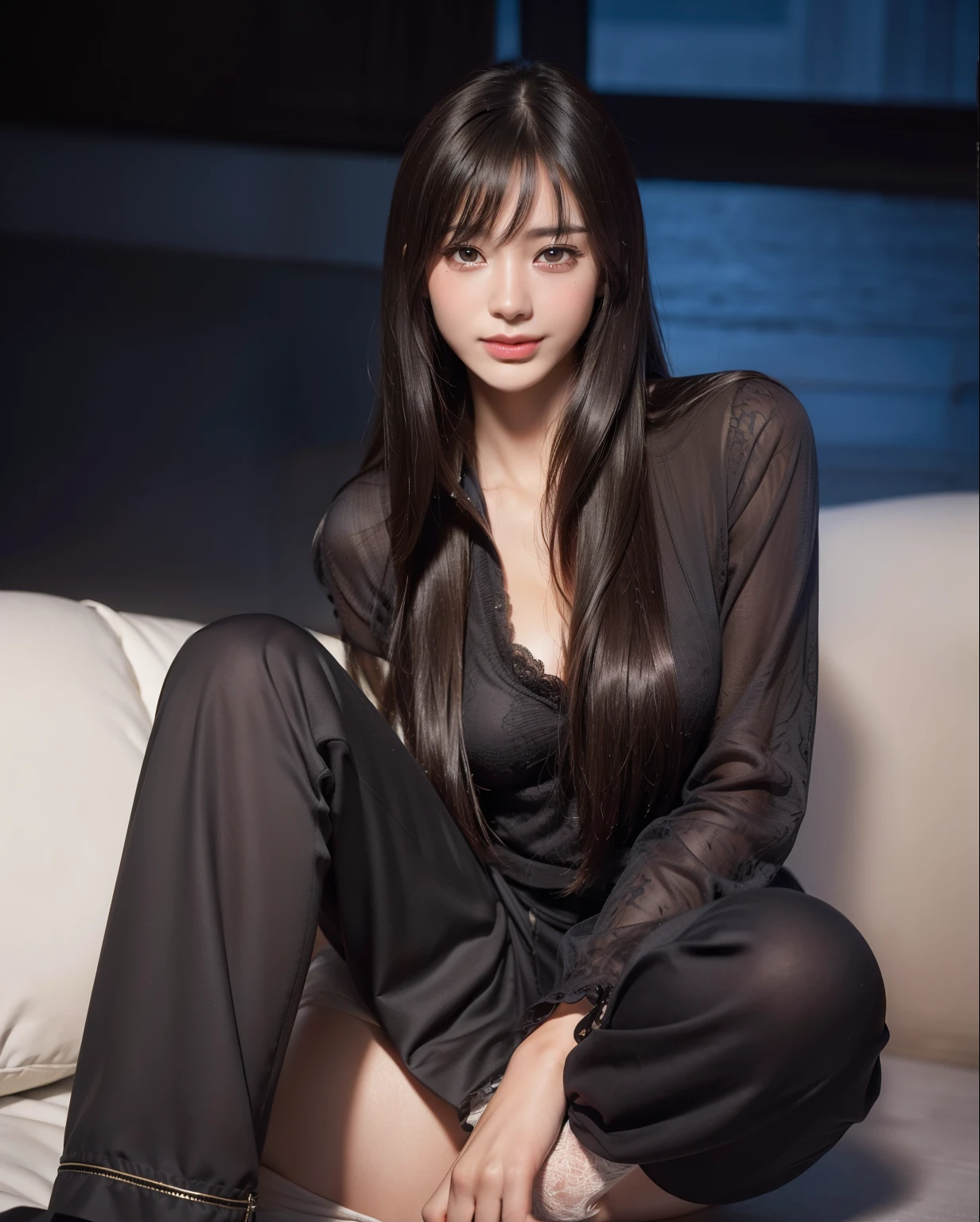 (8k, RAW photo, best quality, masterpiece:1.2), (realistic, photo-realistic:1.37), ultra-detailed, ultra high res,1 girl,looking at viewer,beautiful detailed face,smile,narrow,(slim waist:1.3),shirt, beautiful detailed skin, skin texture, floating hair,professional lighting,