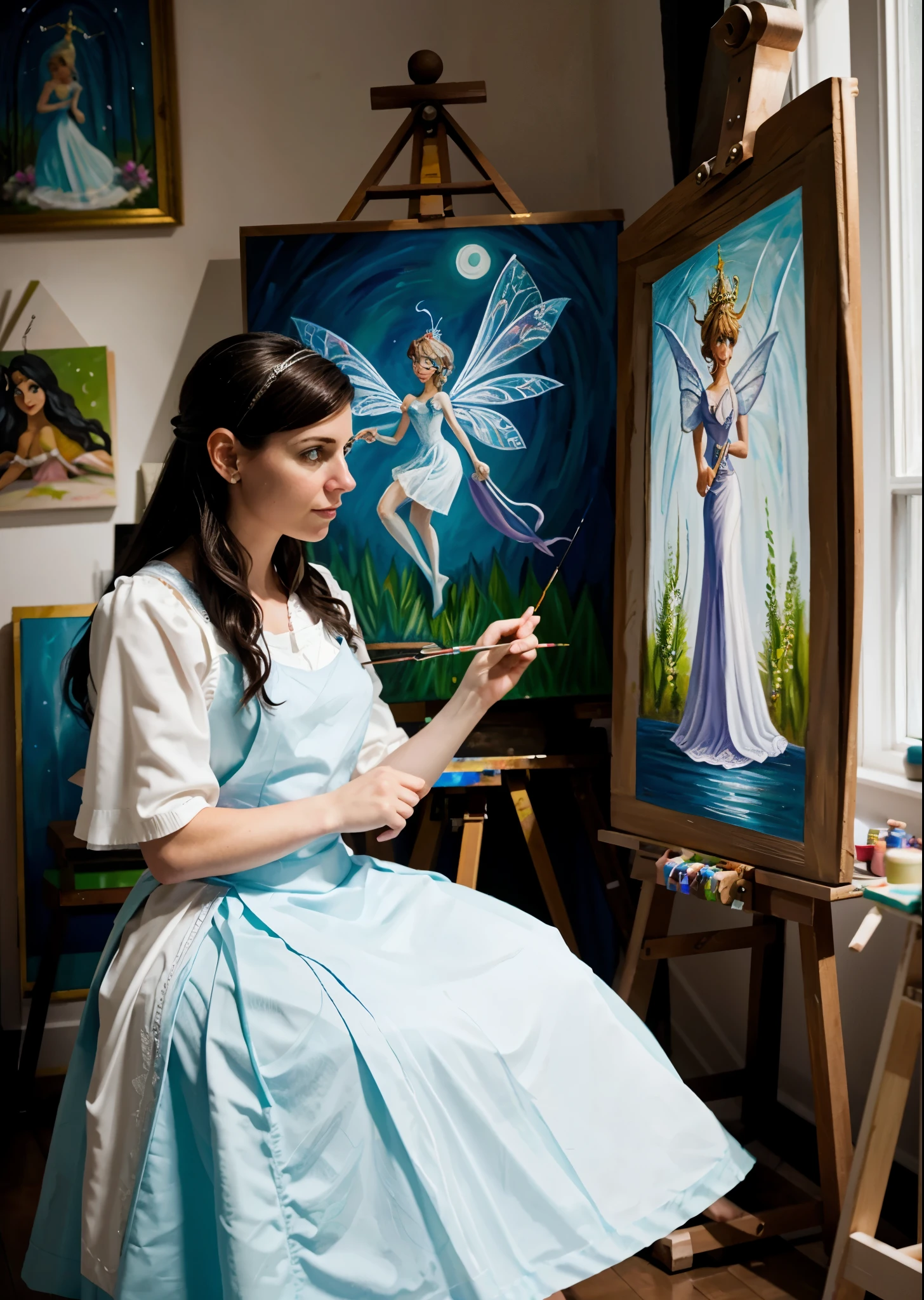 fairy godmother painting in her magical studio