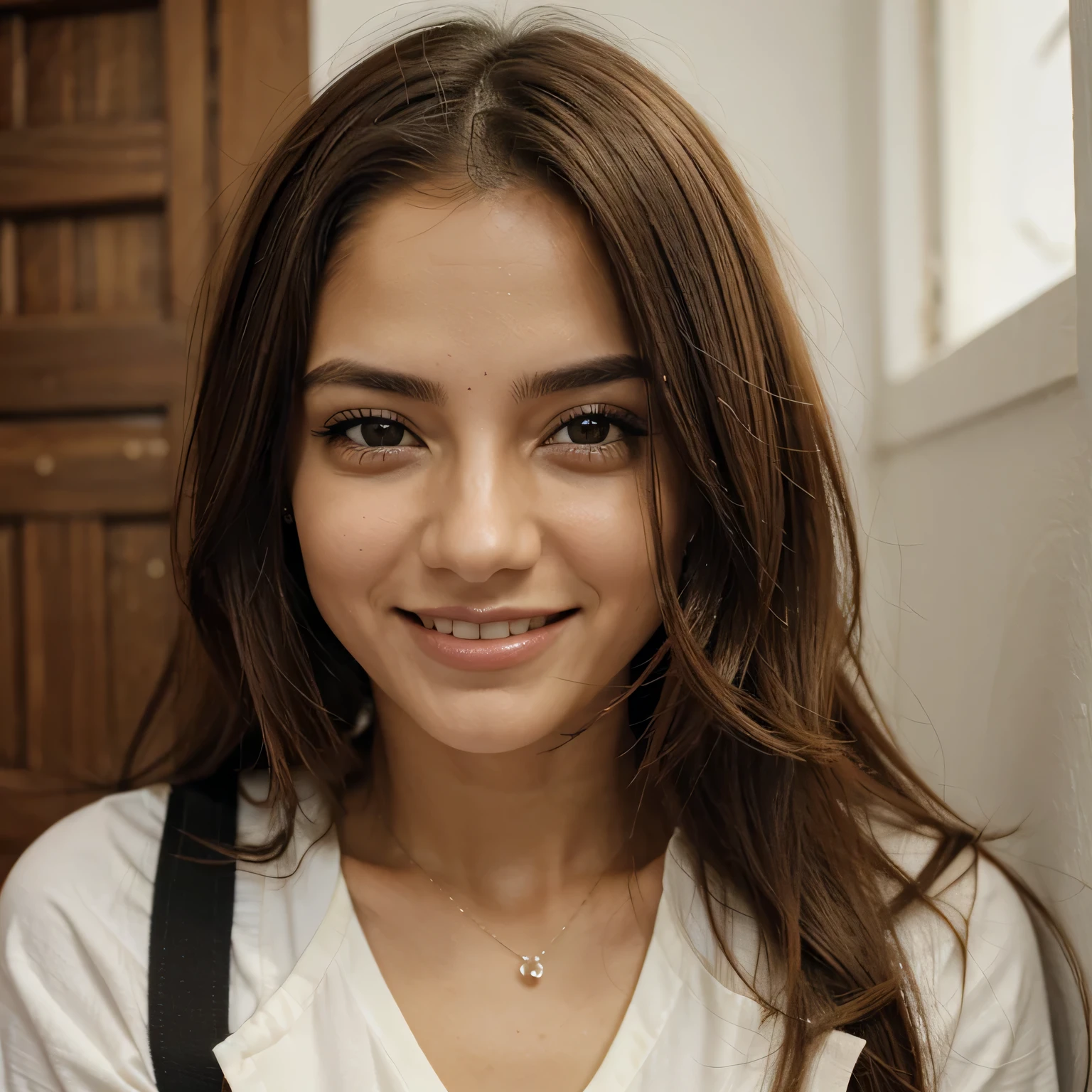 1 garota, 20 anos de idade, baixa, cabelo meio ondulado castanho, olhos castanhos claro,
Sorriso discreto