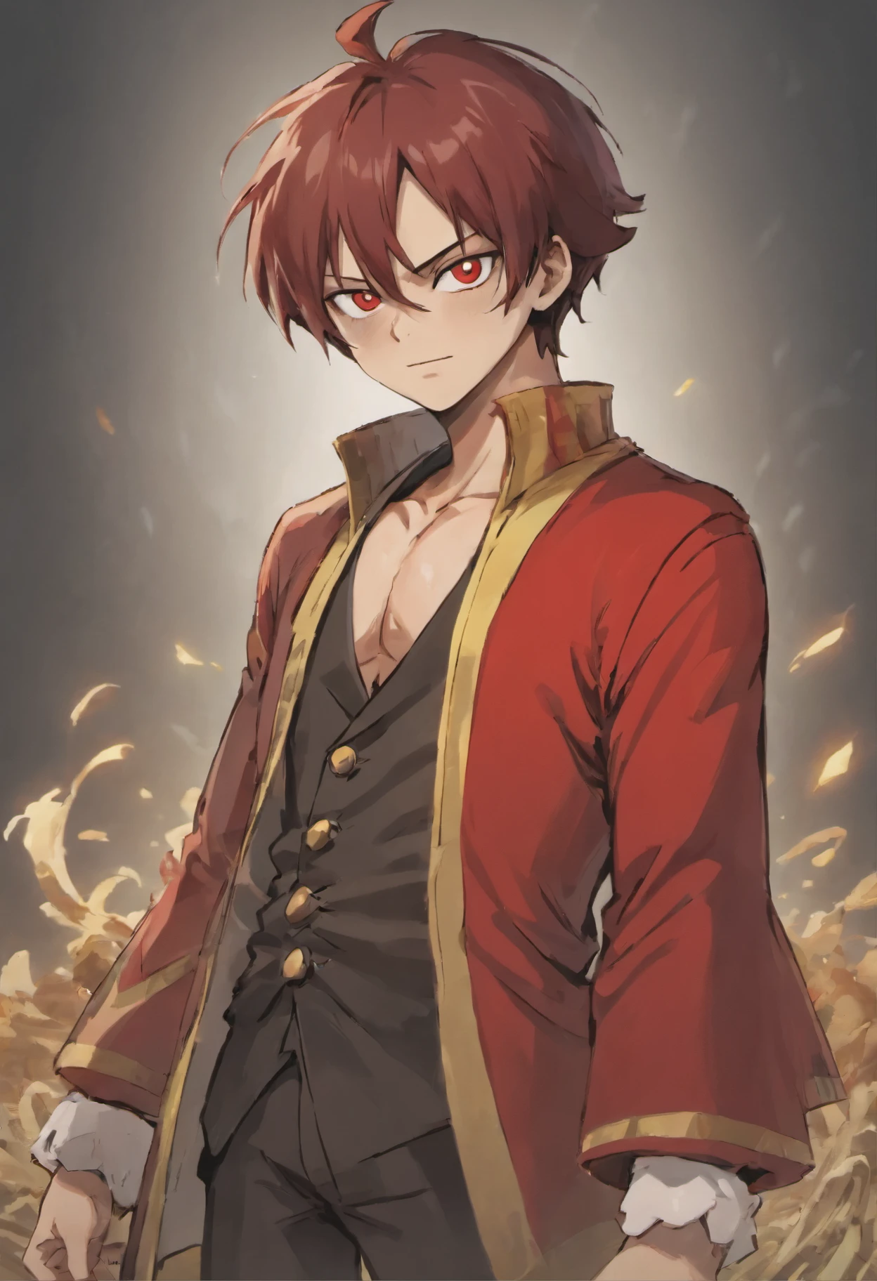 Luffy has black shaggy hair, round black eyes, and a slim muscular build. He is renowned for his trademark straw hat, which was lent to him when he was young by the legendary pirate captain, "Red-Haired" Shanks,[35] who in turn received it from Gol D. Roger.[43] Luffy wears an open, long-sleeved red cardigan with four buttons, with a yellow sash tied around his waist (somewhat reminiscent of Gol D. Roger's outfit). Luffy also has a (scar underneath his left eye), which he earned as a  by stabbing his face to show Shanks that he was tough enough to be a pirate.[44] unreal engine