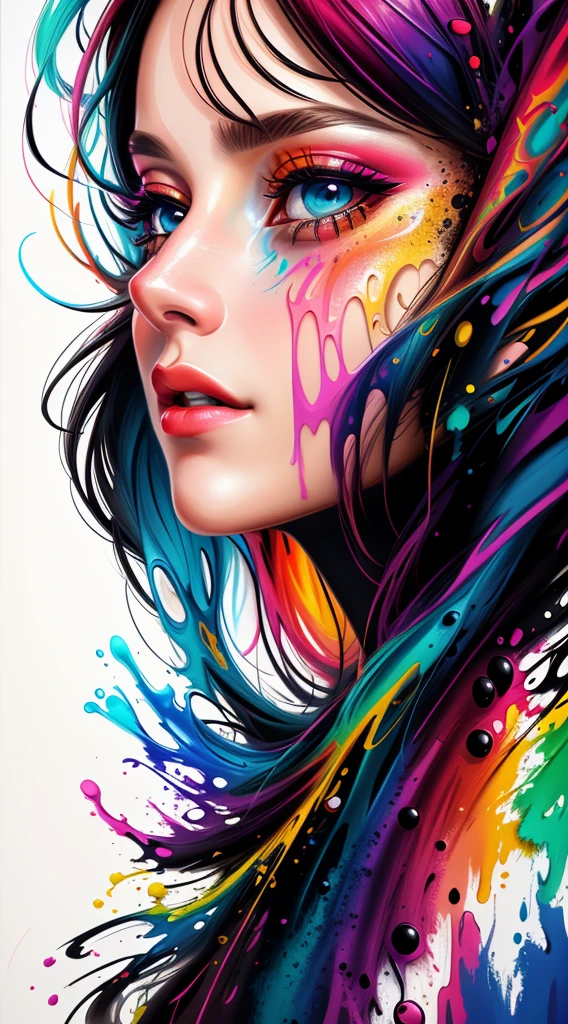 uma mulher com tinta colorida no rosto e no cabelo, gotejamento com cor, arte colorida bonita!, lindo arte digital, Pintura de Arte, Bela arte UHD 4K, retrato abstrato, arte colorida, linda arte digital linda, Arte de Alessandro Pautasso, face submerged in colored oils, pintura colorida, Beautiful acrylic fluid portrait, Tinta colorida, arte digital impressionante, arte colorida