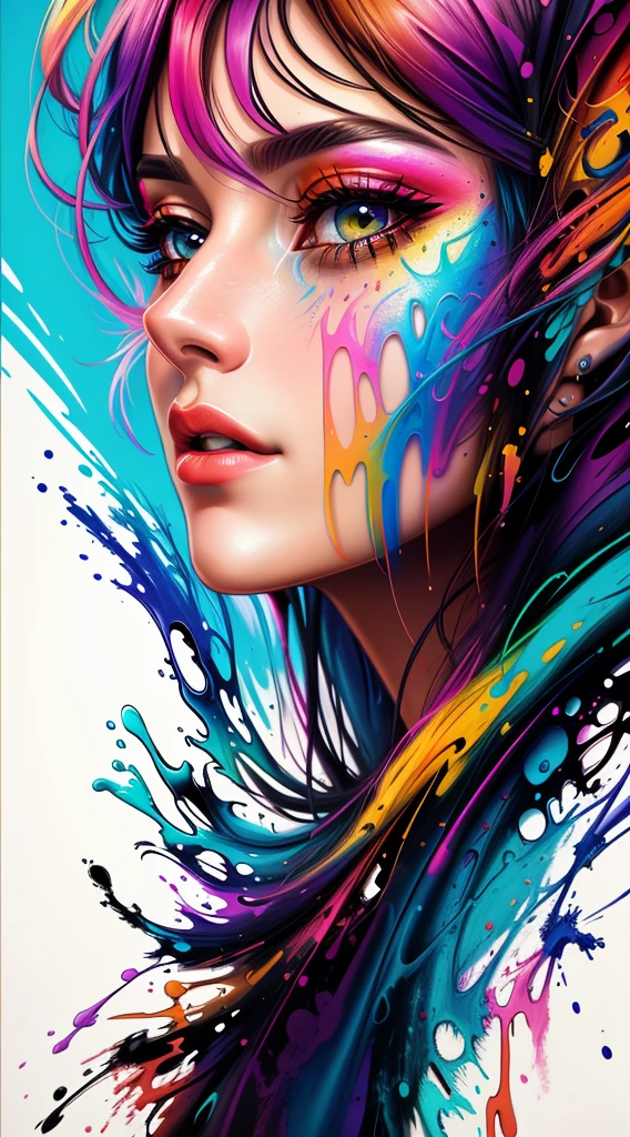 uma mulher com tinta colorida no rosto e no cabelo, gotejamento com cor, arte colorida bonita!, lindo arte digital, Pintura de Arte, Bela arte UHD 4K, retrato abstrato, arte colorida, linda arte digital linda, Arte de Alessandro Pautasso, face submerged in colored oils, pintura colorida, Beautiful acrylic fluid portrait, Tinta colorida, arte digital impressionante, arte colorida