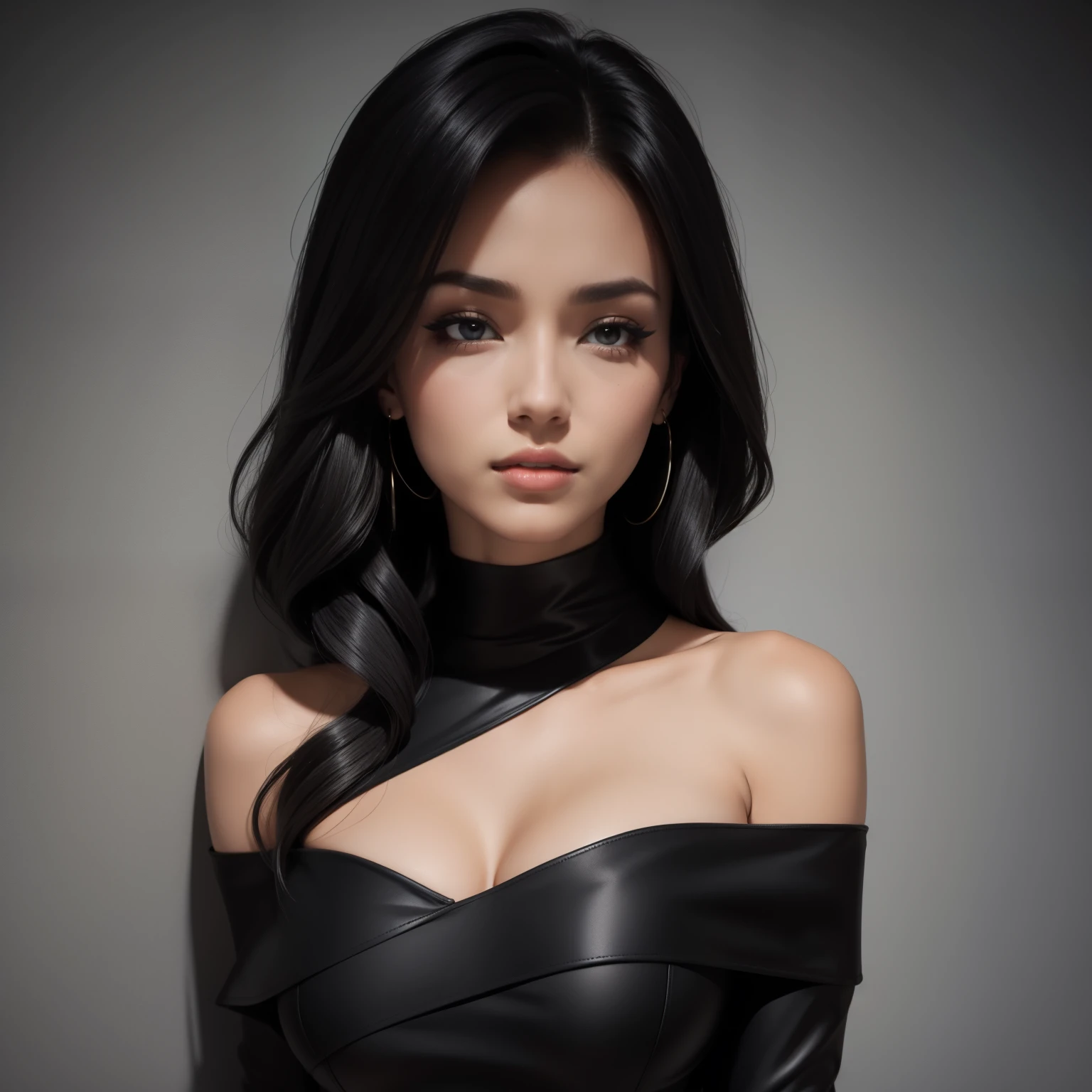Sexy femme fatale steals the show in a sleek black off shoulder bodycon.
