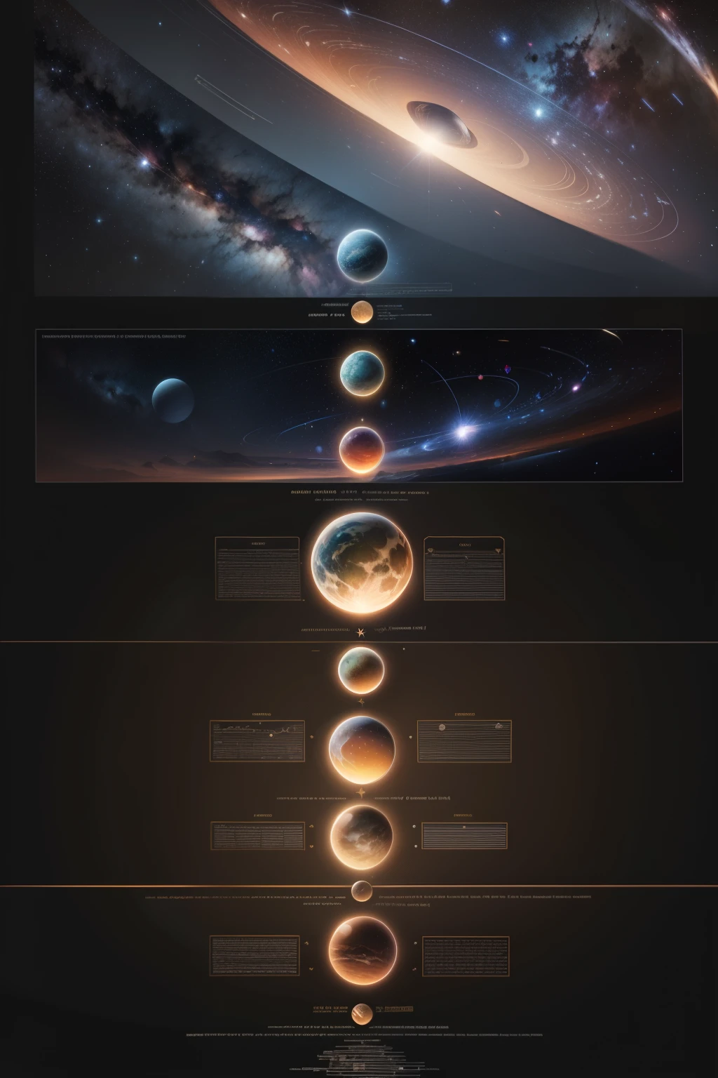 Mount Meru，Schematic diagram of the hierarchical structure of the multi-layer universe，Detailed chart annotations，Triangular boundaries，frame，Planetary hierarchy，Surrounded by stars，Star chart，Detailed details are plentiful，Display the chart symmetrically，Astronomy Teaching Diagram，