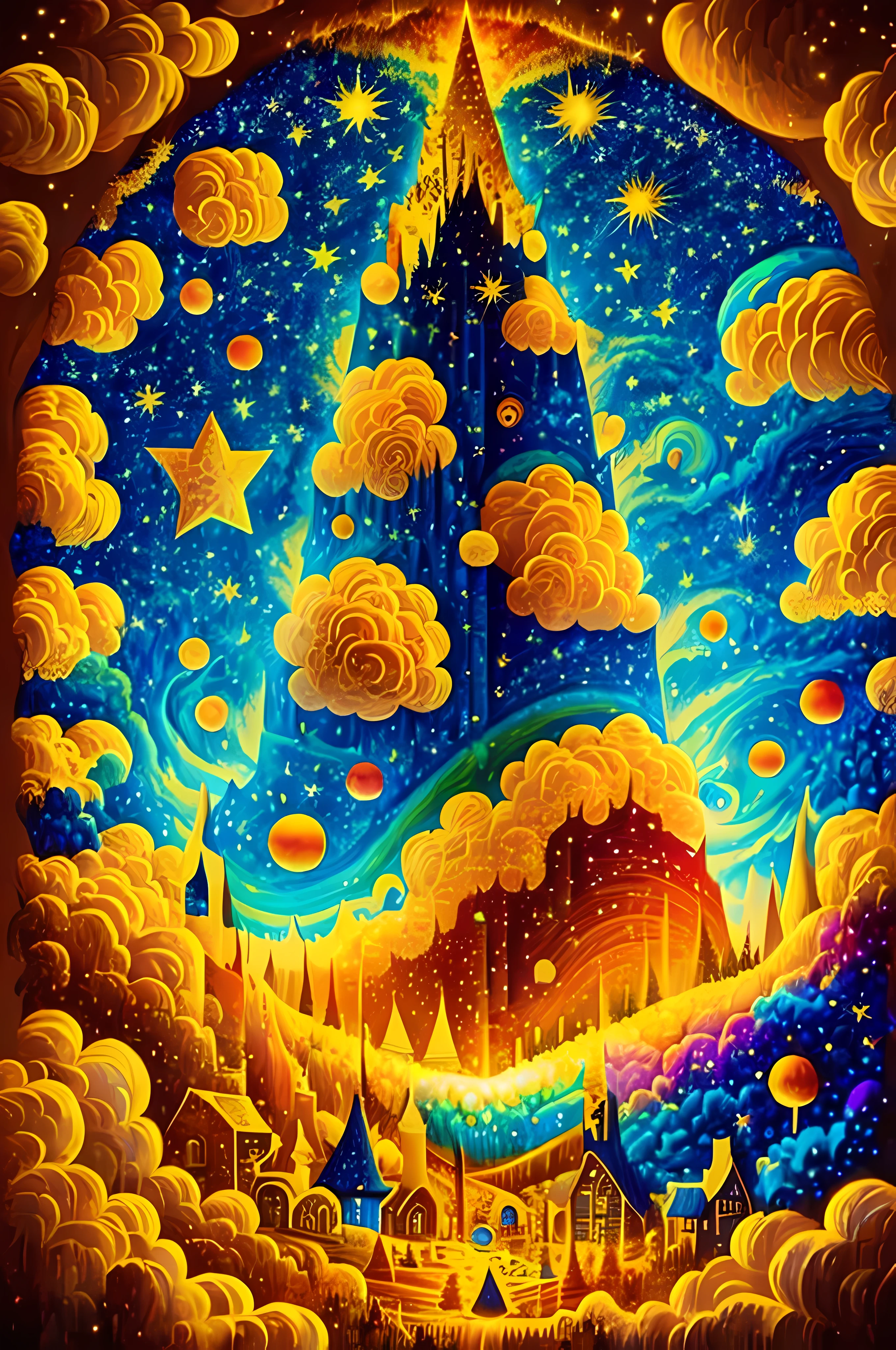 sternennacht, sternschnuppen, dynamische farben, Van Gogh, psychedelisch