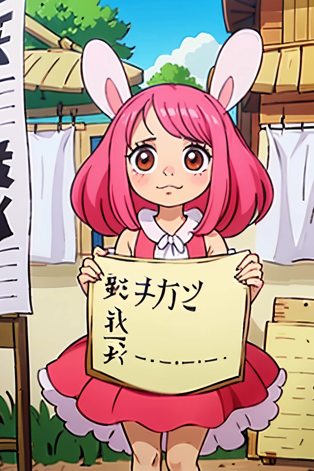 bunny anime girl holding a placard