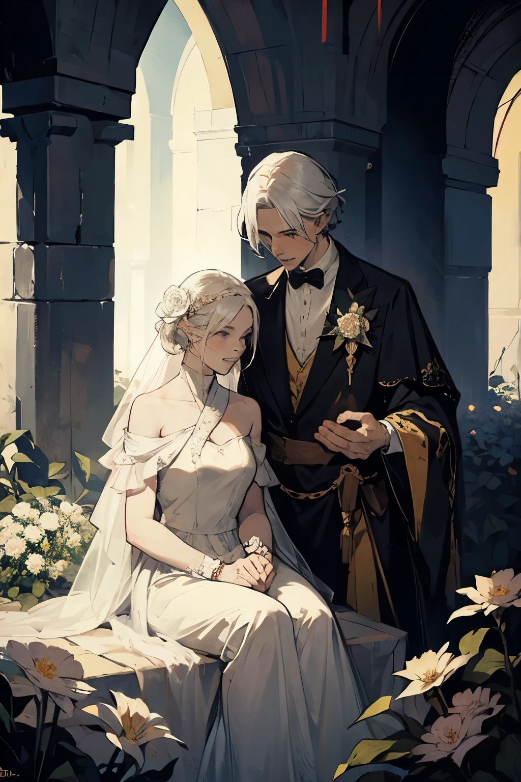 The albino knight and his princess, fragile as a flower