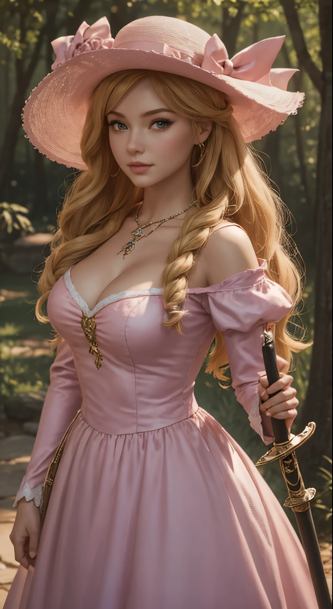 a close up of a doll with a hat and a cane, full body close-up shot, by disney, detailed image, elsa, anna, pixar doll deep focus, as an action figure, oz, leaked image, rey, medium close-up shot, simba, belle, high resolution details, lina, disney pixar weta, she is holding a sword, dreamworks. Pink dress, bo peep, betty. Busty