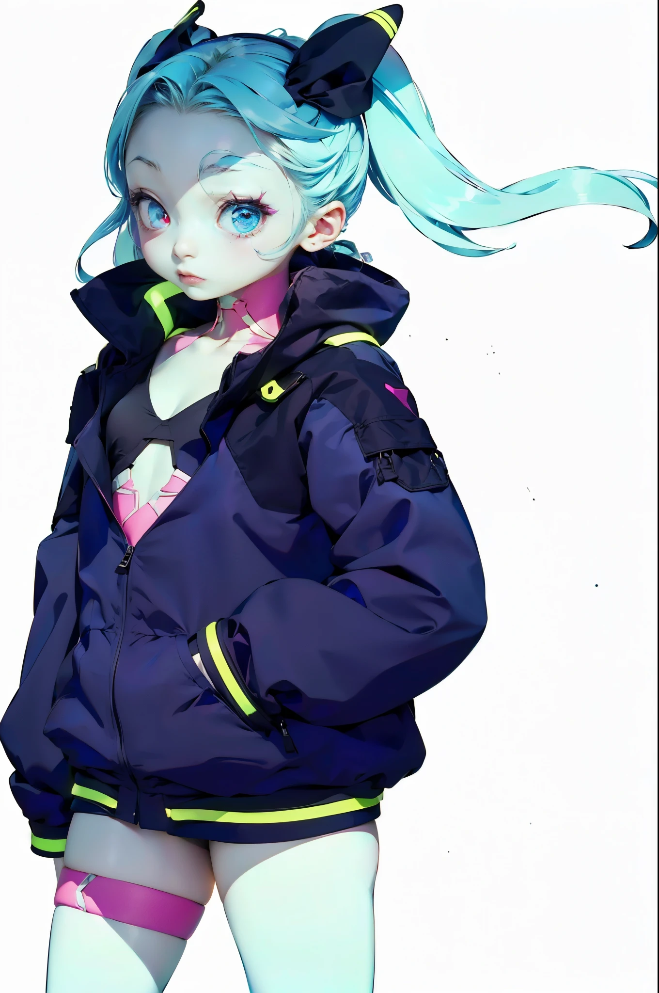 anime girl with blue hair and a black jacket and pink bow, portrait anime space cadet girl, 2 d anime style, cyberpunk anime girl in hoodie, anime monster girl, official character art, anime girl of the future, anime manga robot!! anime girl, anime moe artstyle, va-11 hall-a, high quality anime artstyle, neon operator