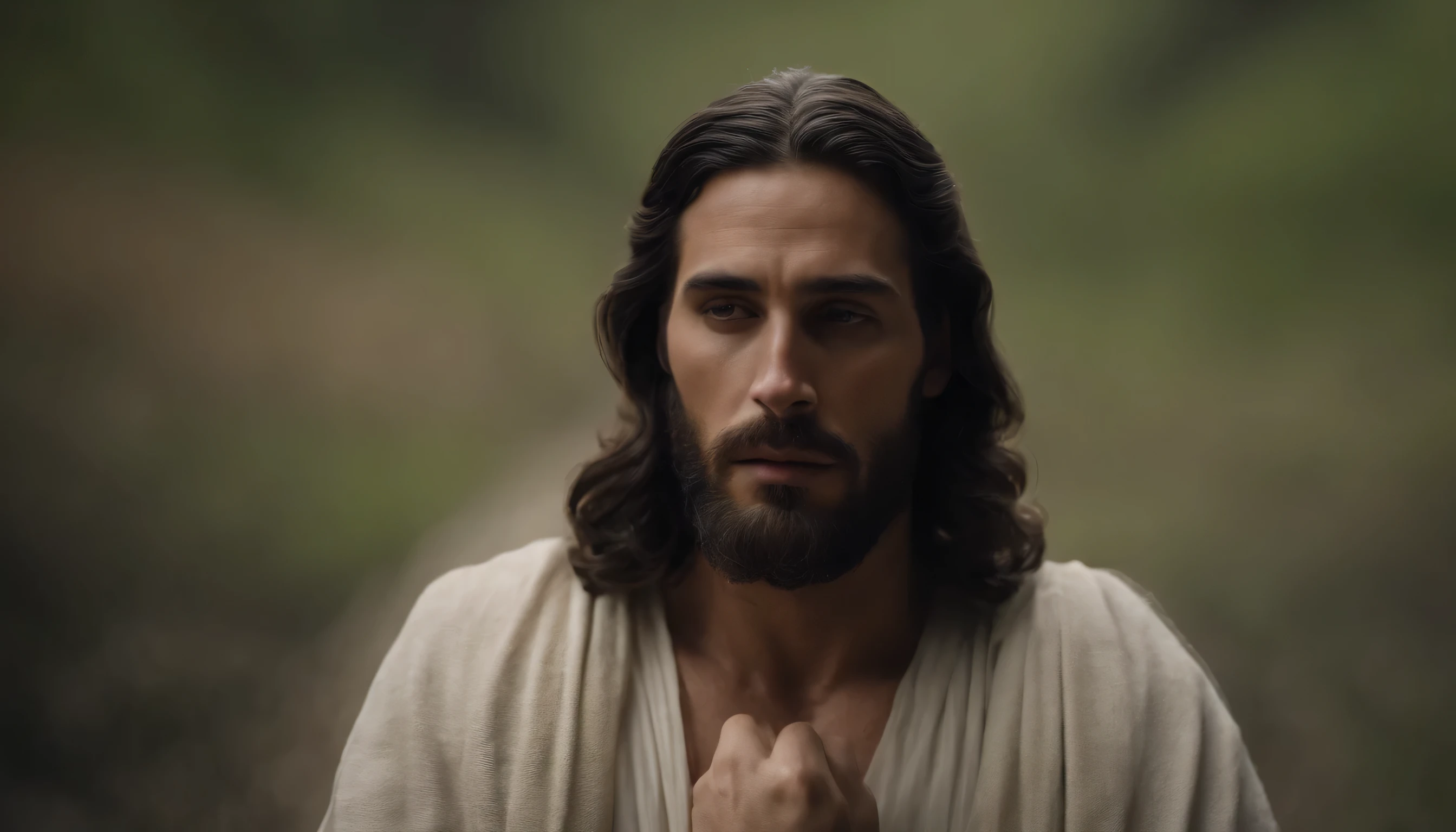 Jesucristo MIRA HACIA ARRIBA, Cara mojada, Imagen centrada en su cara y manos., the camera focuses on his hands praying, imagen ultra realista de 8k. The style is a realistic photograph using a 50mm lens in 8k and applying contrast --ar 1920: 1080 --en 5.2
