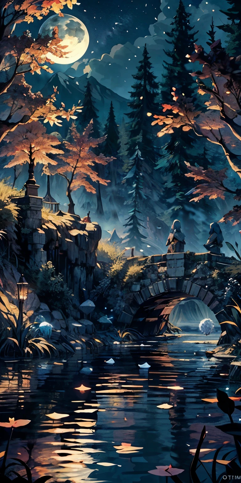 tmasterpiece, beste-Qualit, (Very detailed CG unity 8k wallpaper), (beste-Qualit), (the best illustration), (best shadows), glow sprite, (Without people:1.5), Lack of people,Night Landscape, Round Lake, It is surrounded by a forest wall of trees, (Lake, Shining with moonlight: 1.3), The sky, Full of stars, (The moon hovered over the lake:1.4), (Shining threads of moonlight descend into the lake: 1.5), (A beautiful flower rises from the center of the lake:1.4 ), (Crystal flower:1.5), (Crystal petals shimmer in the moonlight:1.5), Multi-colored sparks swirl around the flower, Fantasy, Intricate, elegant, Highly detailed, Digital Painting, Artstation, Concept art, Matte, Clear Focus, illustartion. Very High Definition, Masterpiece, Amazing, Trendy ArtStation, 8K, UHd, high detail, Very high detail, Masterpiece, (particle fx) etc. D...........3d , Octane ренDеринг, ray traced, superdetail