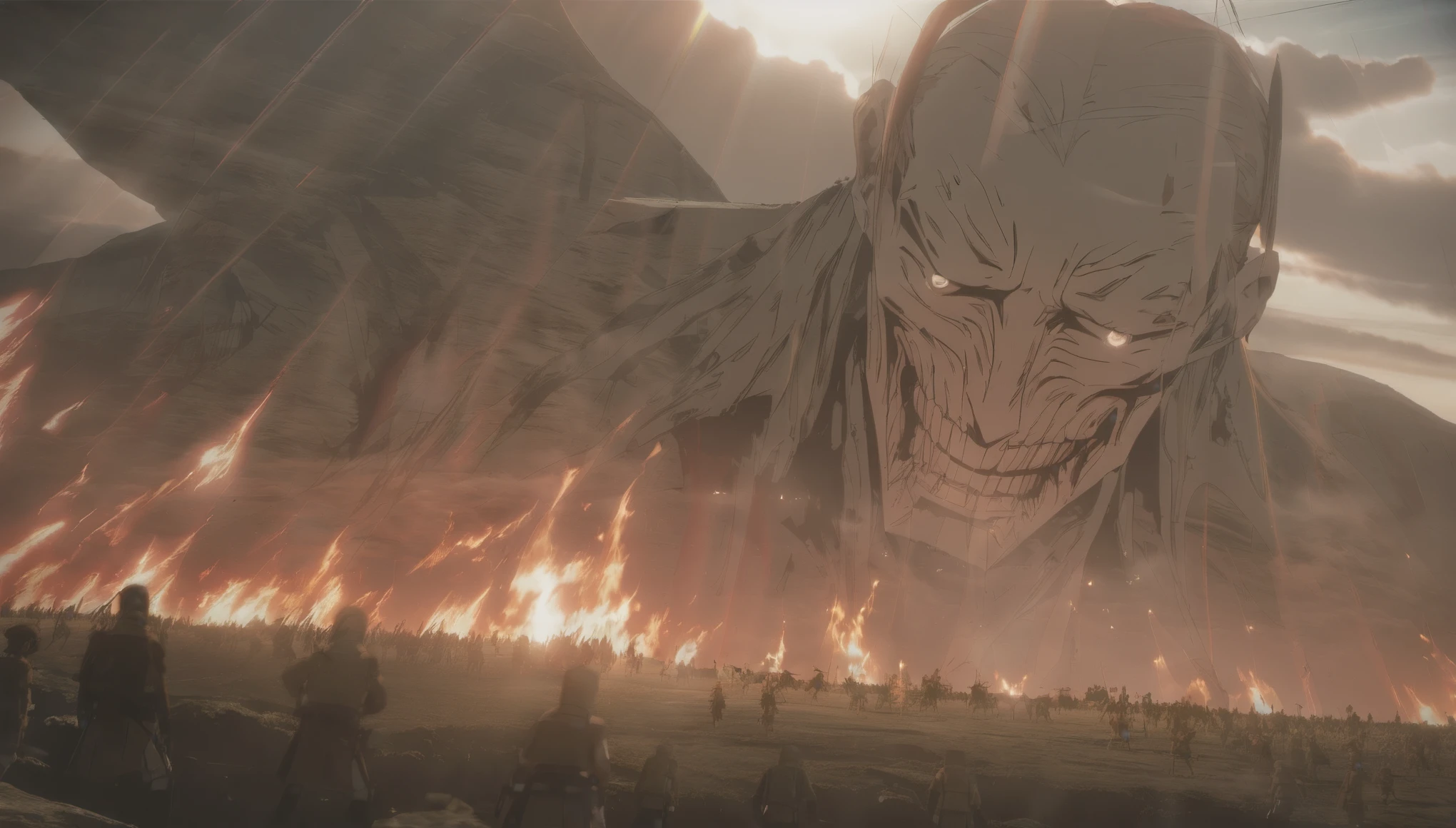 Breathtaking graphics from the Attack on Titan universe, filming epic battles between humans and titans, Breathtaking landscapes, and impressive lighting effects, that create impressive visual experiences.