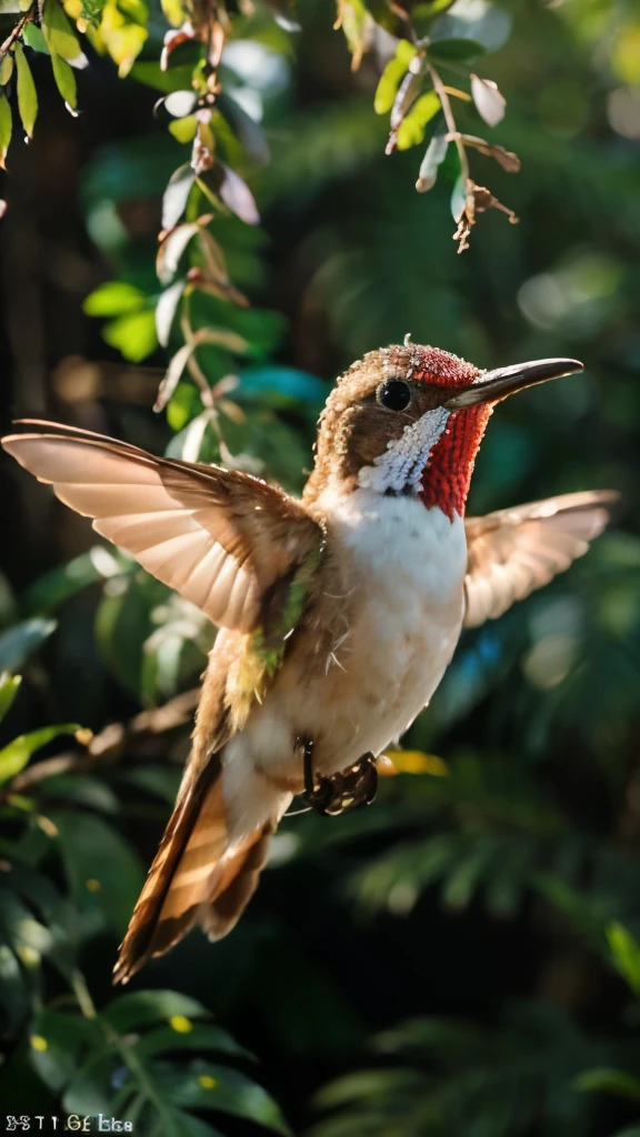 (Best quality, Ultra detailed, Golden ratio, Masterpiece:1.2), Theatrical lighting:0.7, Photo of a Peruvian hummingbird, a breathtaking cinematic shot capturing the vibrant colors and intricate details of this enchanting creature. The image showcases the hummingbird's elegant and delicate features, with its slender body and perfectly formed wings. With a high budget and professional execution, this photograph is a true masterpiece in the world of wildlife photography. The hummingbird's feathers are highly detailed, revealing a stunning combination of vibrant hues and iridescent patterns that mesmerize the viewer. Its beak, perfectly adapted for sipping nectar, adds to the bird's allure. The shallow depth of field ensures that the hummingbird remains