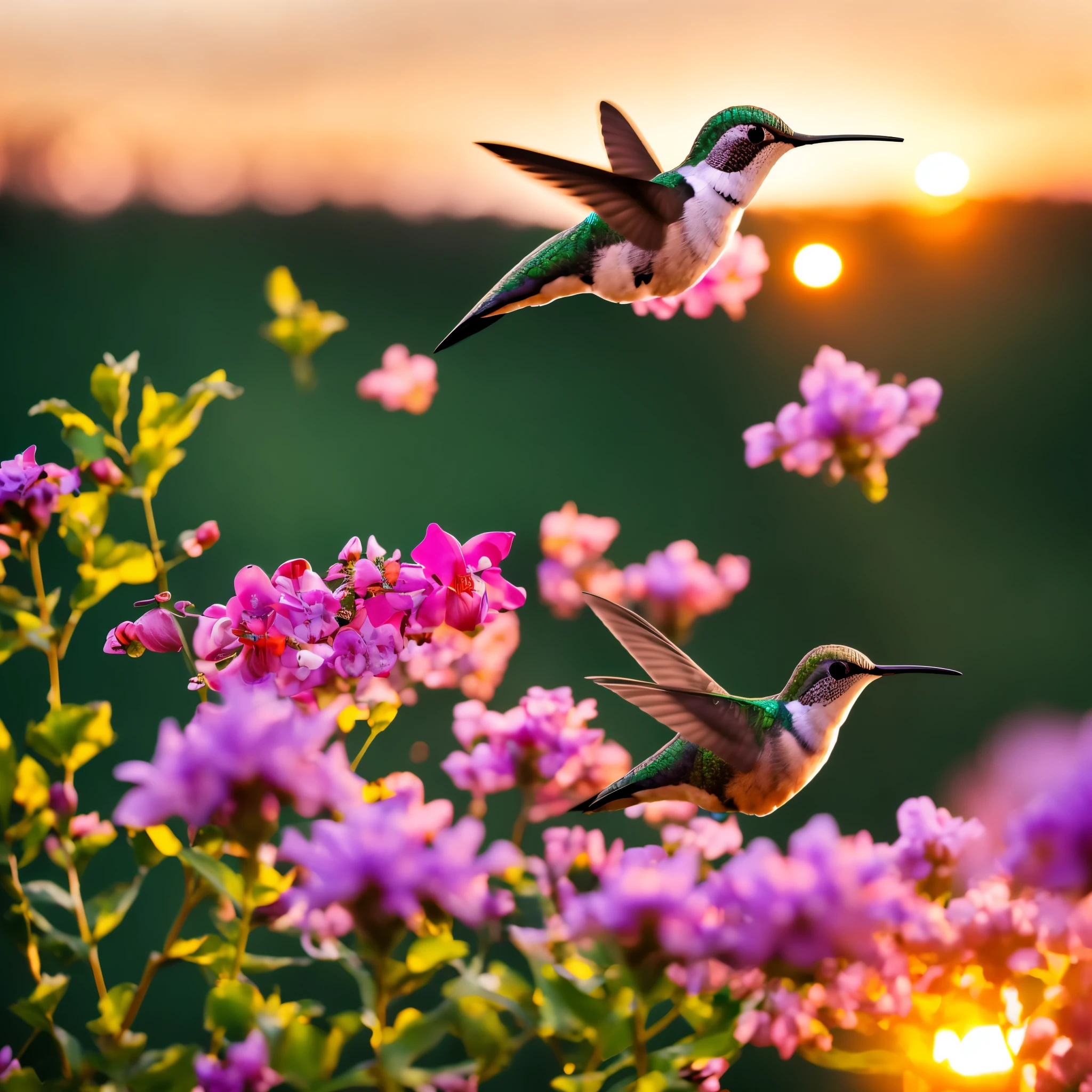 (focus at a hummingbird),flower,garden,majestic,sunset