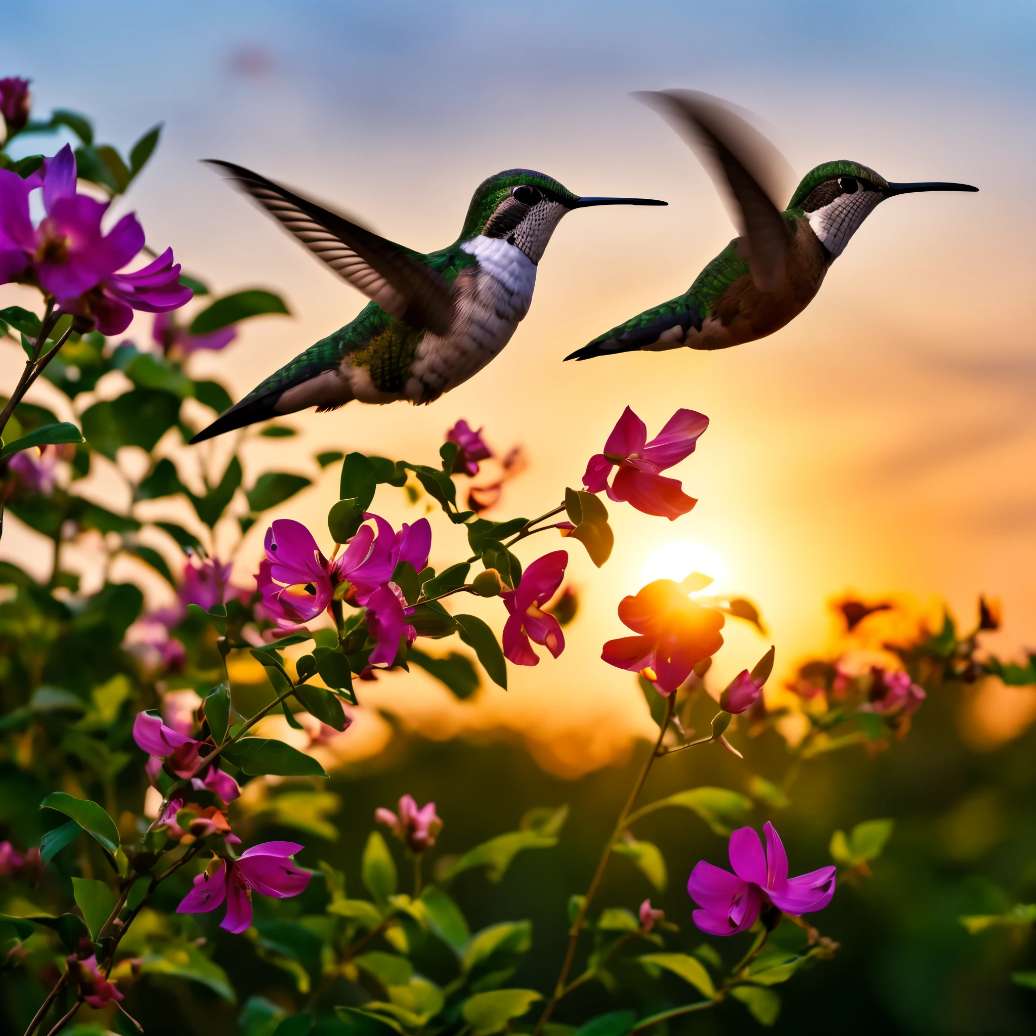 (focus at a hummingbird),flower,garden,majestic,sunset