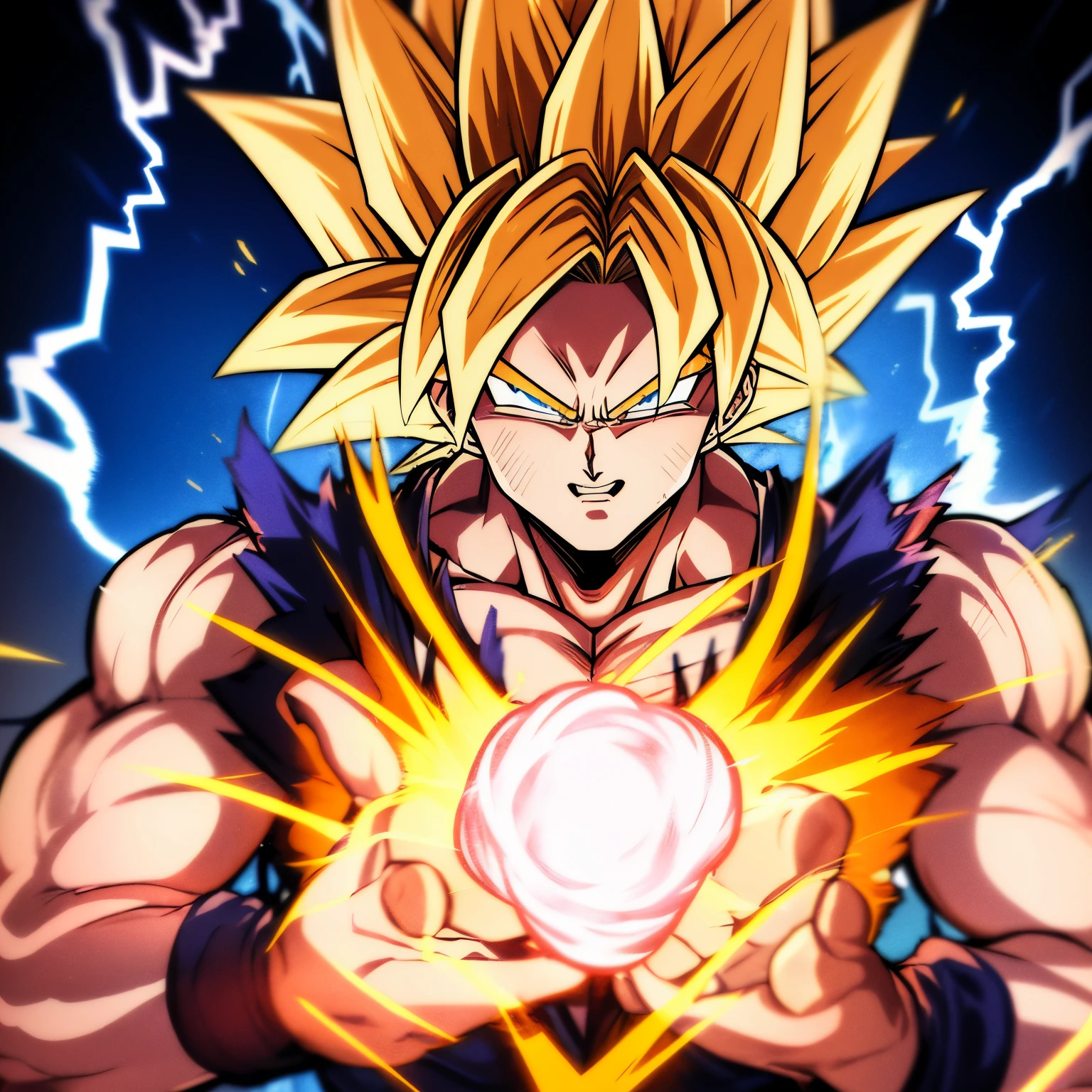 A stunning depiction of Goku in his most powerful form, Super Saiyan 100. This breathtaking anime artwork showcases Goku's massive, muscular physique, radiating with vibrant energy. The highly detailed portrait captures every intricate detail of Goku's iconic spiky, blonde hair and intense blue eyes. The immense power emanating from Goku's aura is palpable, as he stands in an epic battle stance, ready to unleash his ultimate attack. The 4K resolution of this awe-inspiring manga wallpaper brings Goku's transcendent power to life, immersing viewers in the electrifying world of Dragon Ball.