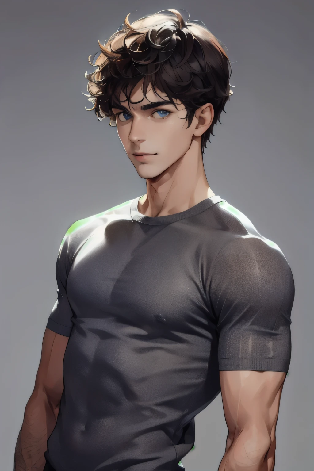 (absurdes, high resolution, ultra detailed), 1 male, jeune adulte 20ans, mature, beau, grand gars fin musclé, broad shoulders, finely detailed eyes and face, slightly curly hair and a little bit longer, Dark Area Boy, d'origine européenne et/or American, grand, mysterious and who could be called Oscar Pleone with modern clothing t-shirt sweater