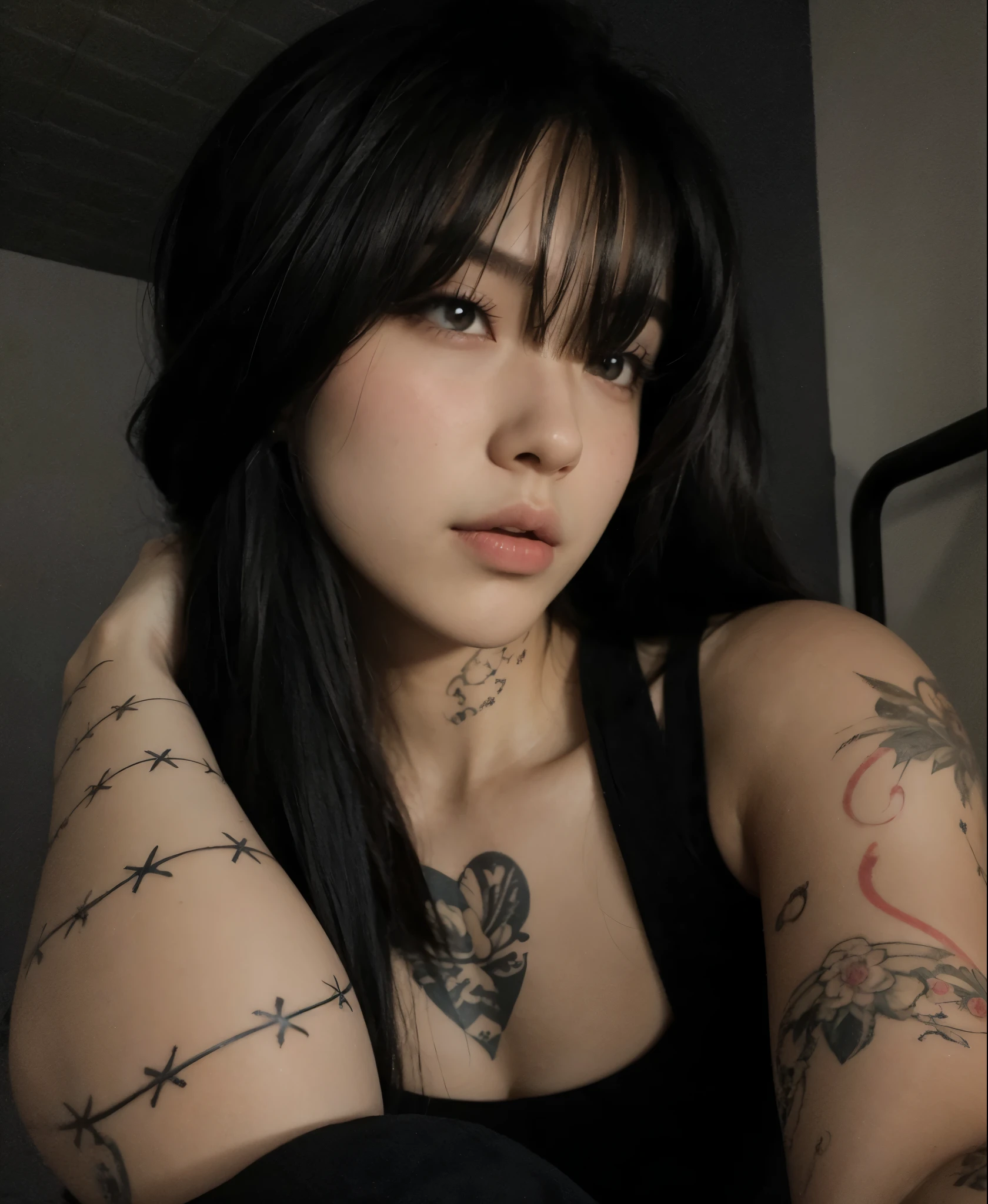melhor qualidade, obra-prima, 1girl, rosto bonito, (foto realista: 1.3), (pele altamente detalhada: 1.2), 8k uhd, dslr, alta qualidade, alta resolução, 4k, 8k, best aspect ratio, four fingers;, (realista: 1.3), bonito 1giRl, well tattooed showing the tongue