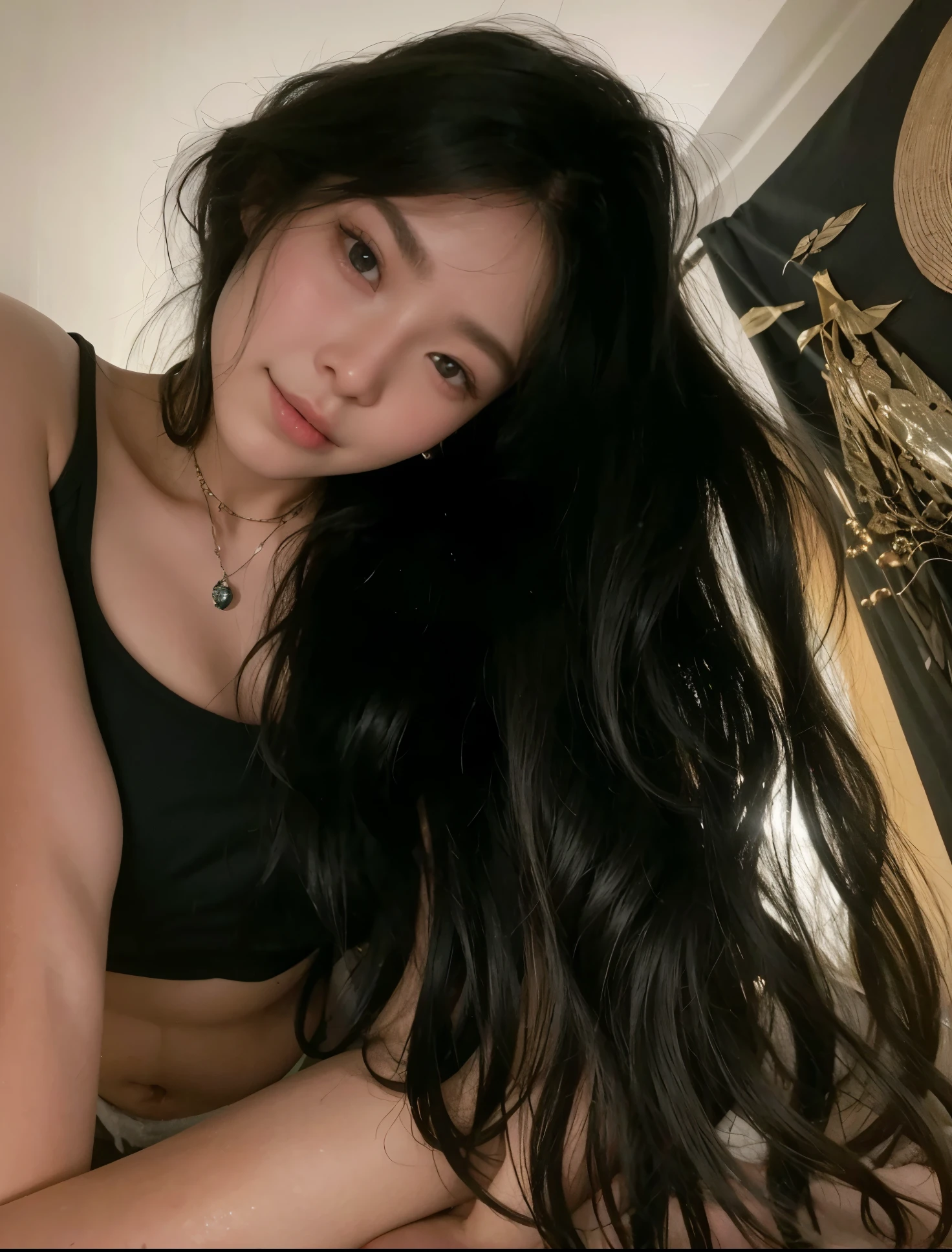 Coreana, asiatica, cabelos preto, seios volumosos, olho puxado