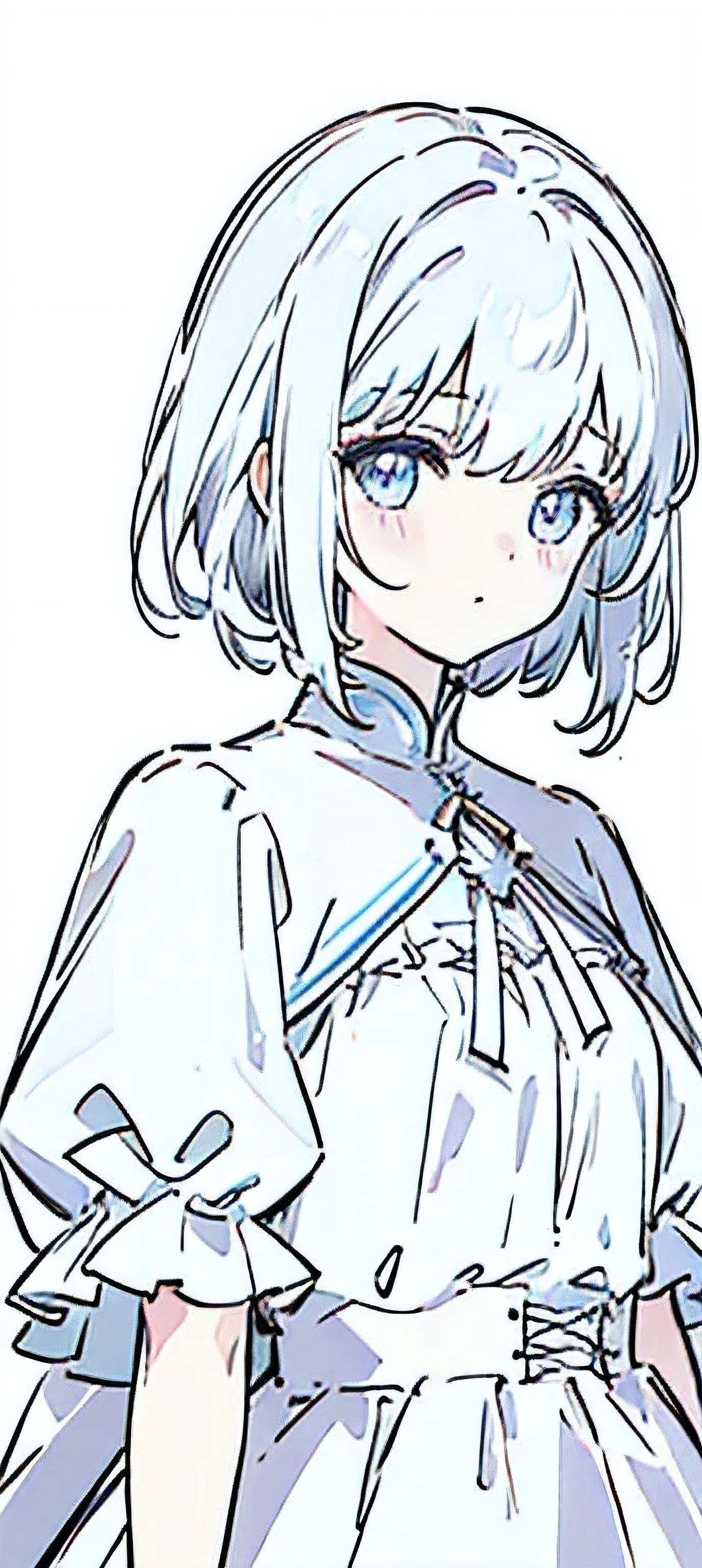 (masterpiece, best quality,:1.2), 1girl, (solo:1.3), upper body, white shirt, short sleeves, , (waifu, exceptional, best aesthetic, new, newest, best quality, masterpiece:1.2), soft_lighting, soft_skin_tone, feminin_hair, (white background, simple background,:1.2),