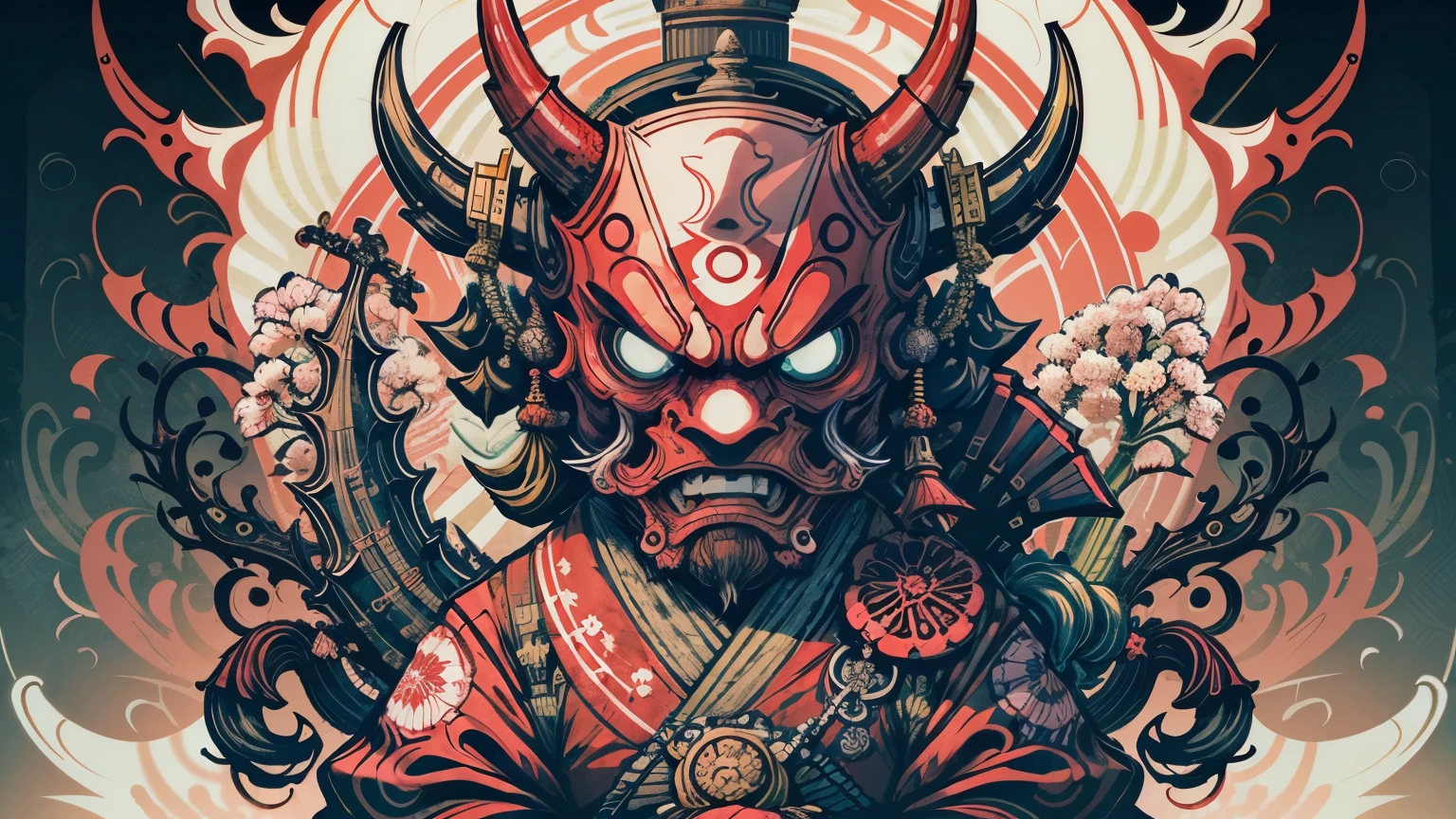 Tengu mask harajuku style 0mib， Illustrator， master-piece， high quailty， 8k， high resolutions， highdetailed， gentleman,  cherry blossoms blowing in the wind 