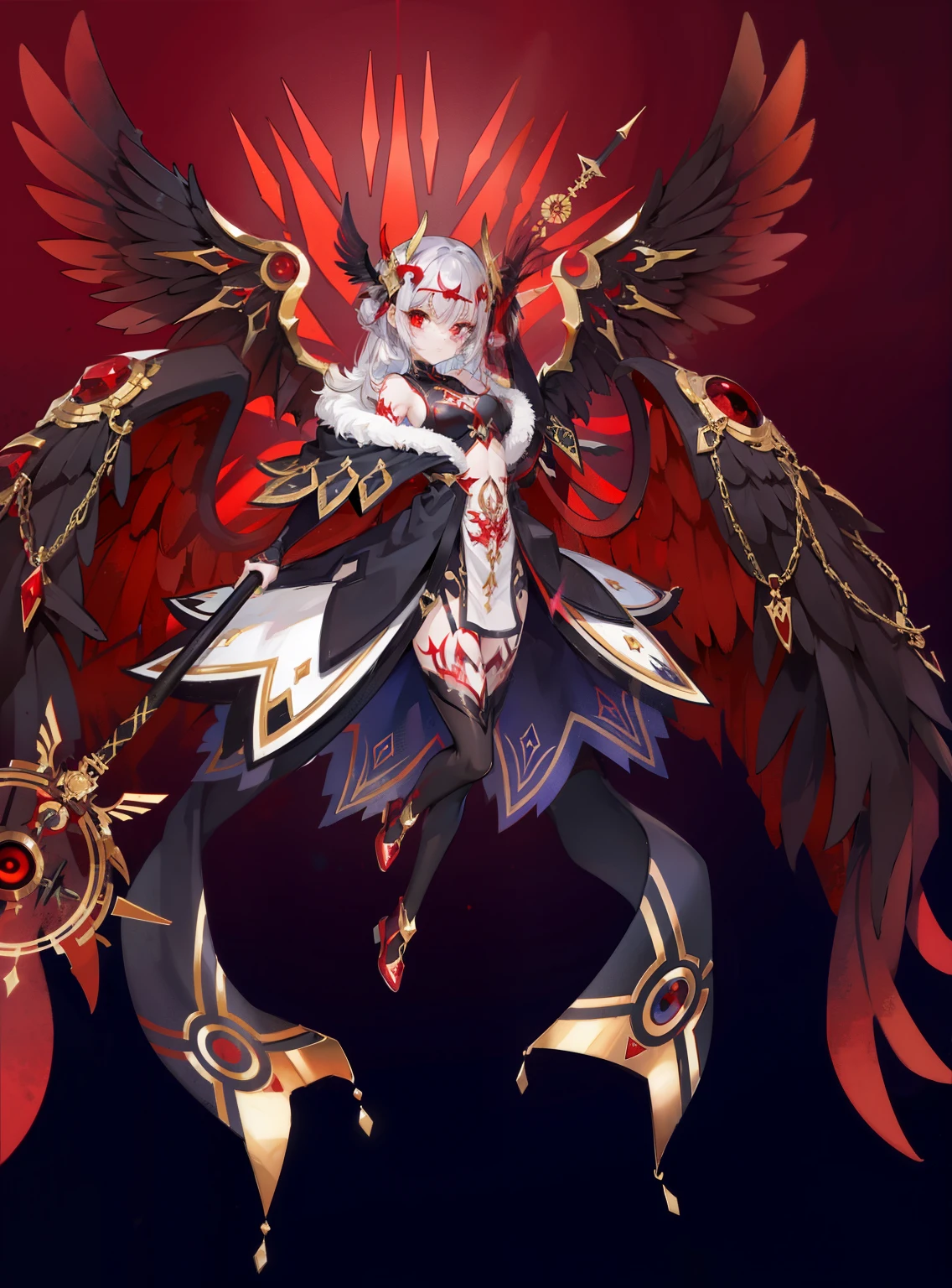 demon girl, fallen angel, red eyes, wings