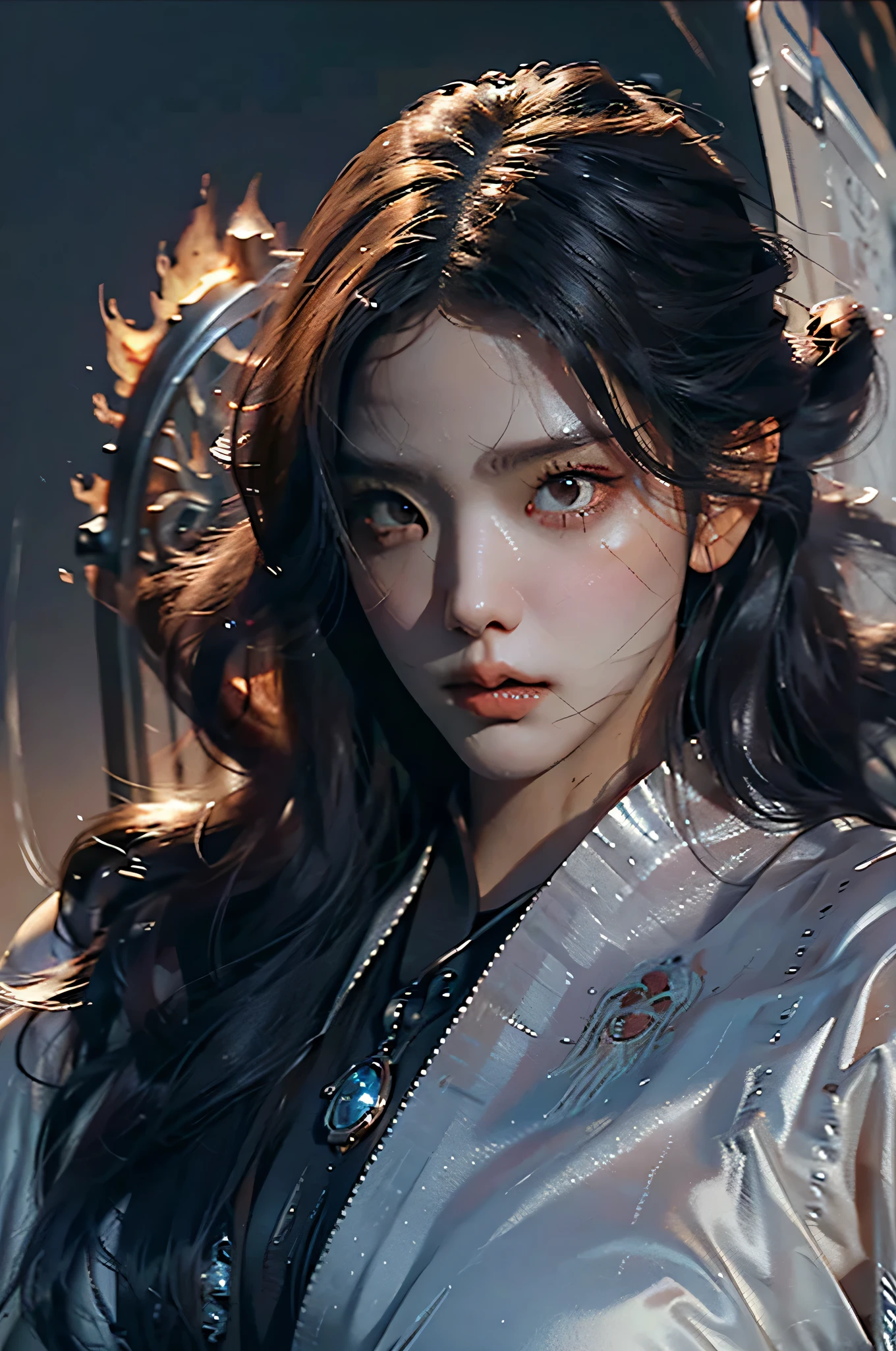 {{master piece}}, pinnacle rendering, realistic rendering, dark red rendering, metal rendering, {{color ink painting}}}, {{splash ink}}}, {{color}}, {{color}}, gorgeous rendering, best quality, illustration, flame, smoke, doomsday world, splash ink fire sea doomsday, full body, 1 girl, exquisite facial details, delicate facial features, fair face, beautiful detail eyes, deep pupils, broken city details, beautiful details long hair, Wave of Hair, Broken Detail Street, Transparent Mechanical Core, Cyborg Girl, Detail, Cool, Tight Fit, Lace Finish, Line Light Costume Finish, Light Rendering, Reflection, Highlight, Holy Light, Confidence, Glamour, Battle Stance Details Close-up, Fire Day, {Filigree}, Colored Background, A Dragon Stands Behind the Girl, Sea of Fire, {Tornado Special Effects}, Beautiful Details, (Cold Face, Confident) Great Depth, Depth of Field, 360°Panorama screen, fierce and grand battle scenes, broken mirrors, fingers all hidden and not displayed, small mouth closed