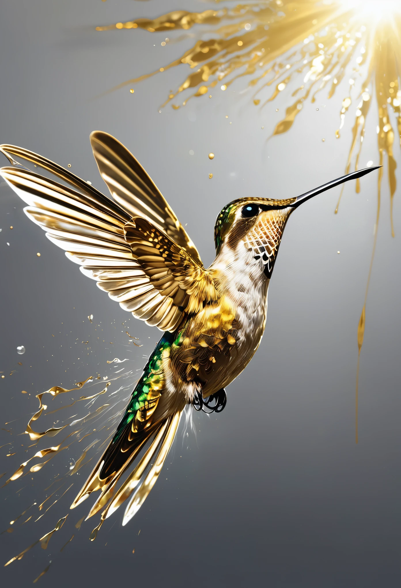 Design a sculpture for the square，Inspired by hummingbirds，Use marble，Show flying attitude