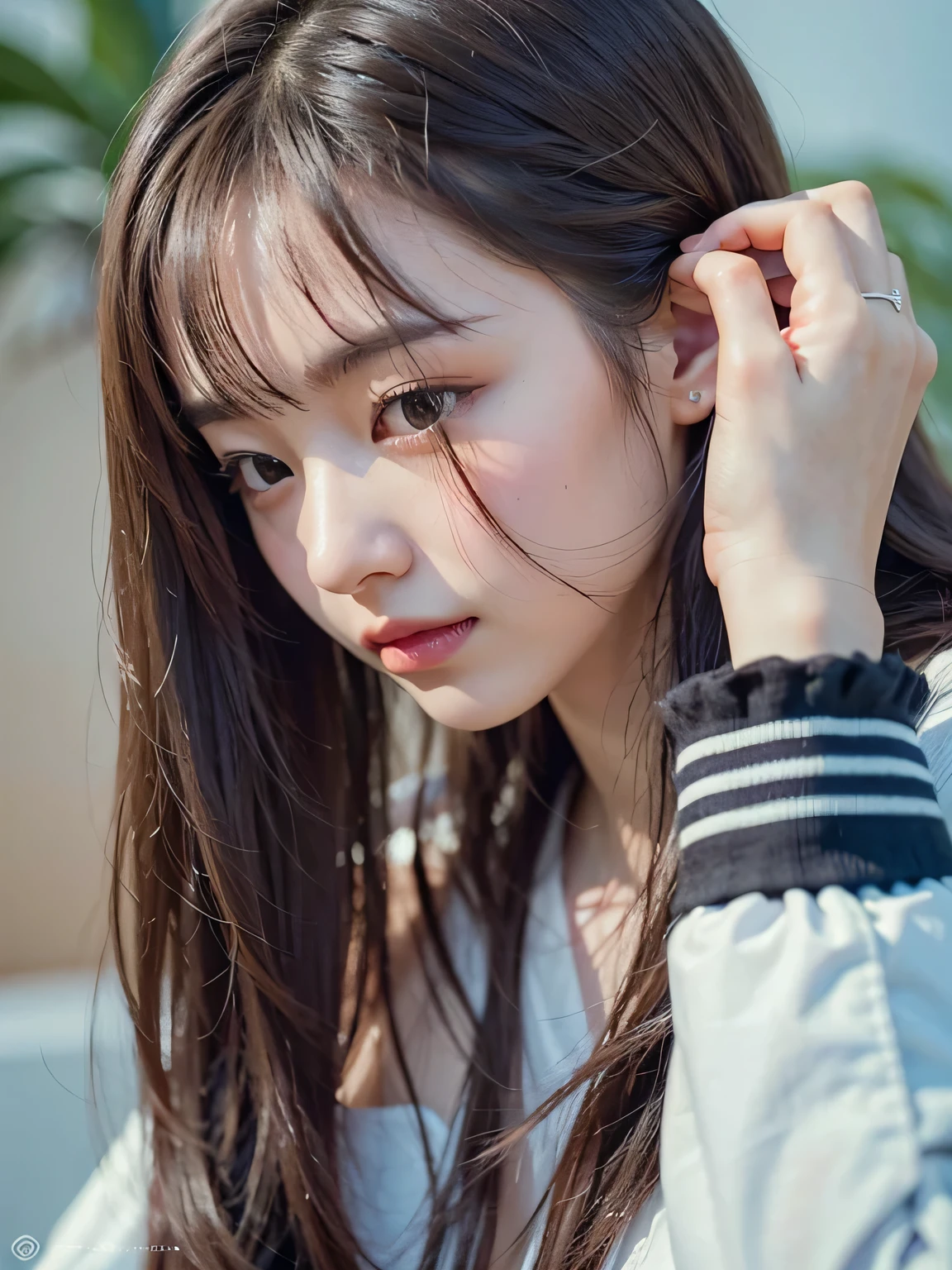 (Best quality, 8k, 32k, Masterpiece, UHD:1.2) "Generate a captivating artwork featuring a young Japanese girl model with short, sleek black hair styled in a chic bob haircut. Envision her bathed in dramatic cinematic lighting, creating an atmosphere of allure and mystery. Emphasize a romantic aesthetic vibe, showcasing the model in a poised and elegant pose that evokes a sense of intimacy and sophistication. Utilize warm and soft tones to enhance the romantic ambiance, and consider incorporating elements like flowing fabrics or flowers to add a touch of ethereal beauty. Capture the essence of romance and beauty through the model's expression, the play of light and shadows, and the overall aesthetic, creating a visually compelling and emotionally resonant piece." (perfect eyes), flawless skin, flawless face, cinematic, tight body, ((well-proportion female hands)), ((female hands with five digits)) ((Body is well proportioned)), ((chic bob haircut)), soft focus