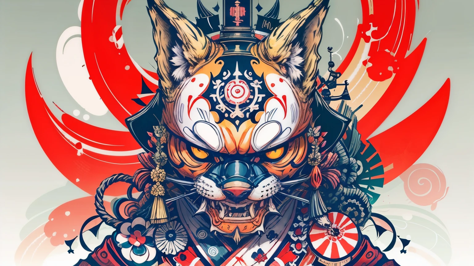 Kitsune fox mask harajuku style 0mib, Illustrator, master-piece, high quailty, 8k, high resolutions, highdetailed, gentleman, blood splattered, cherry blossoms blowing in the wind