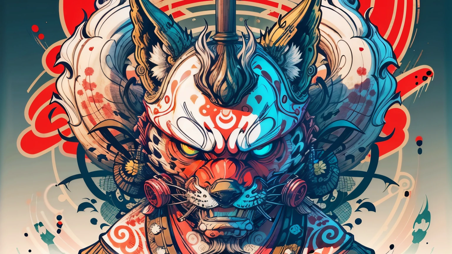 Hannya mask blue, neon eyes red, 8k.