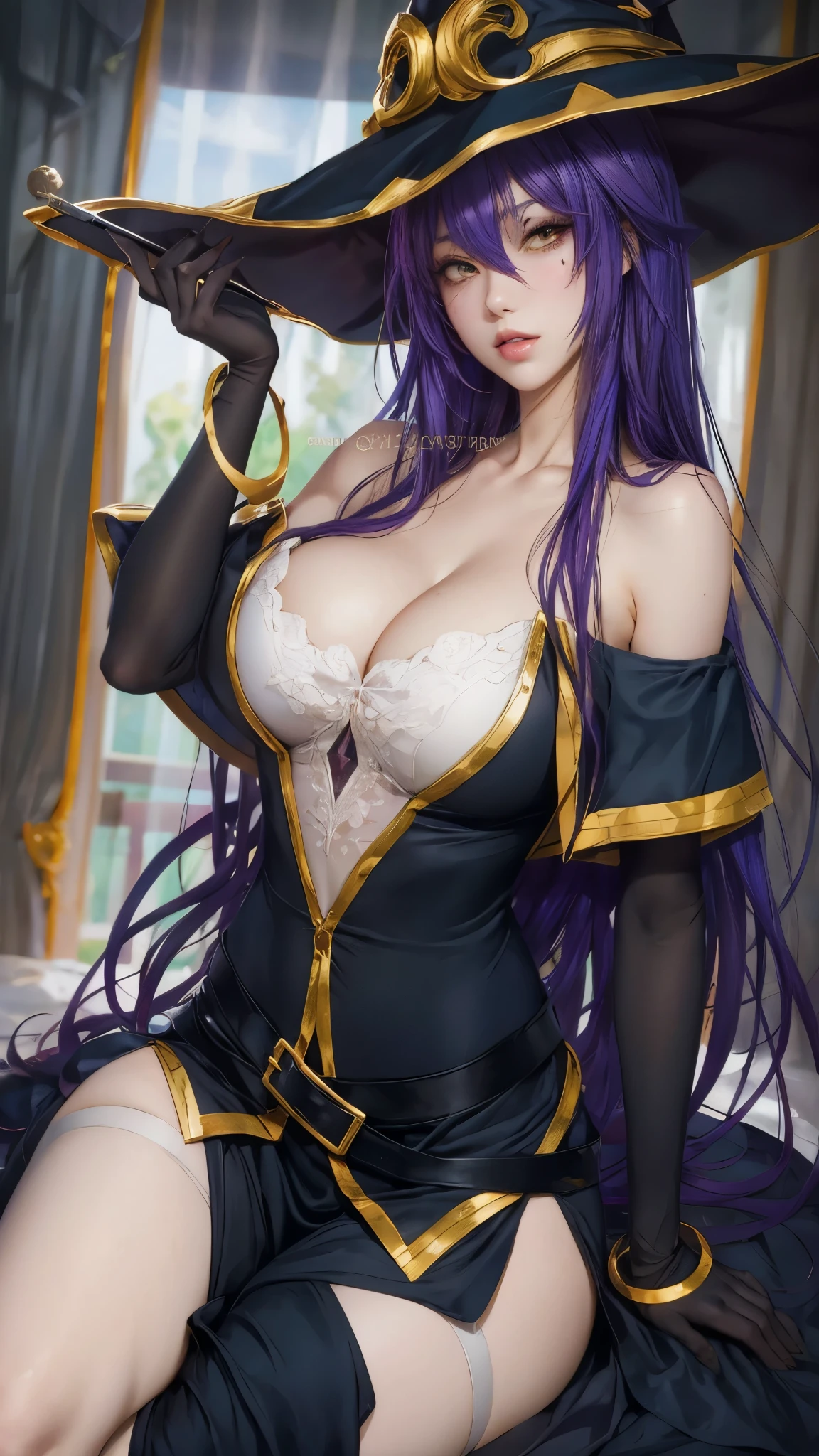 anime - style image of a woman in a witch costume with a hat, extremely detailed artgerm, marin kitagawa fanart, black - haired mage, flirty anime witch casting magic, seductive anime girl, artgerm on artstation pixiv, ! dream artgerm, style artgerm, artgerm. anime illustration, like artgerm