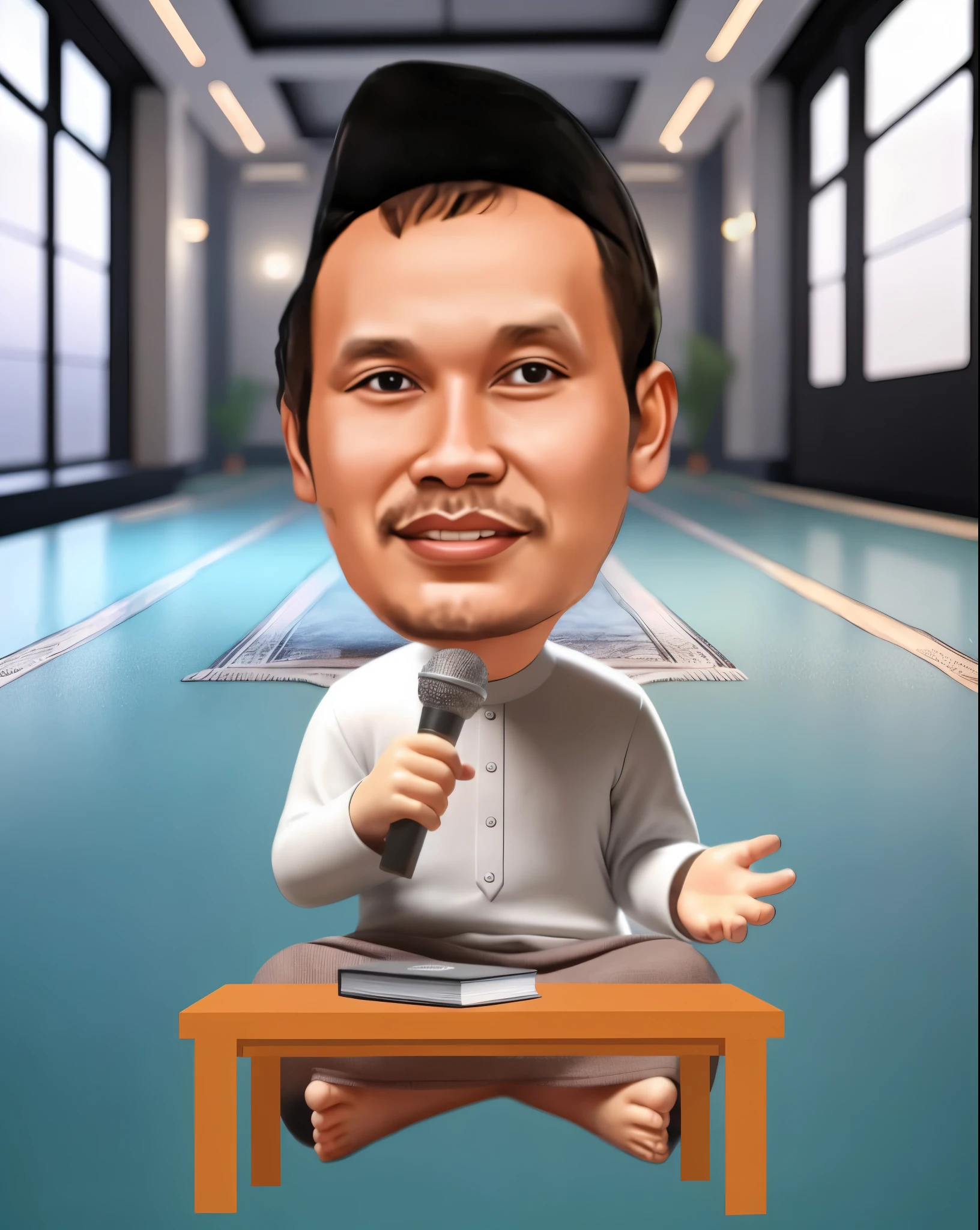 cartoon of a man sitting on a table with a microphone, caricature illustration, caricature style, cartoon portrait, inspired by Basuki Abdullah, caricature, bao pham, miyamoto abduzeedo, nft portrait, dzung phung dinh, caricature!!!, profile picture 1024px, inspired by Ding Guanpeng, in cartoon style, 3d portrait