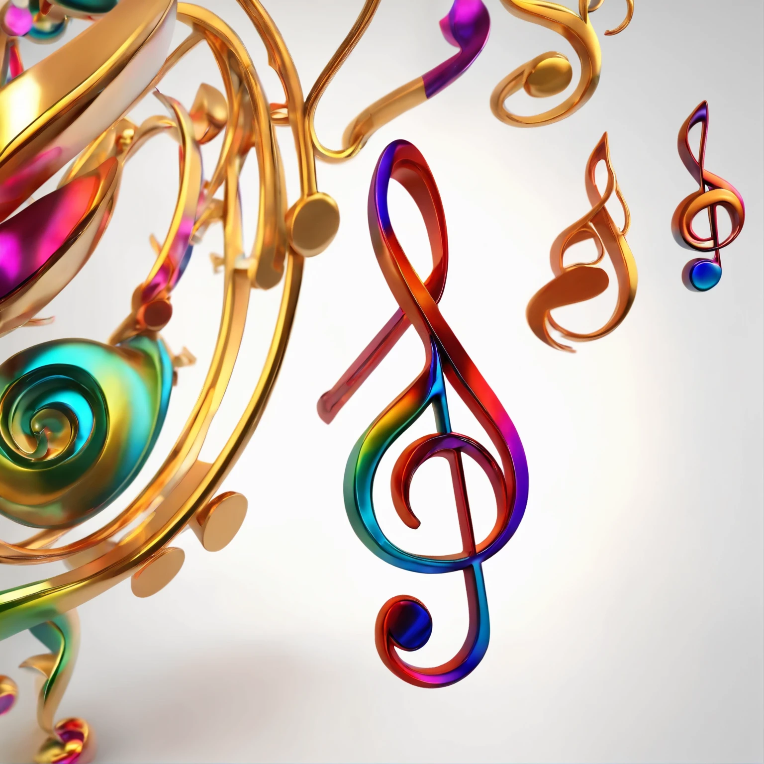 colorful treble clef musical note, 3d style, white background