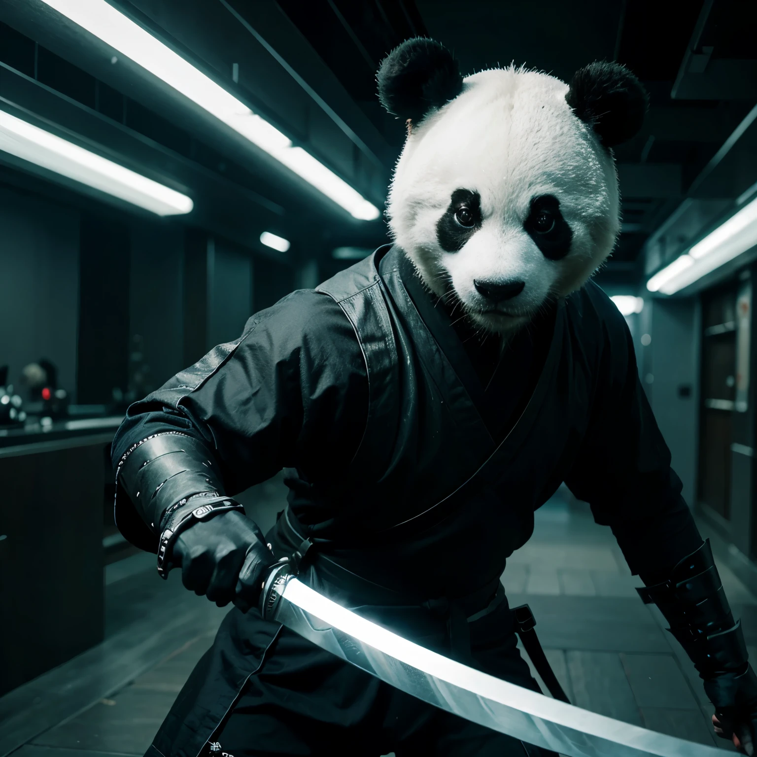 Create a swordsman ninja cyber panda
