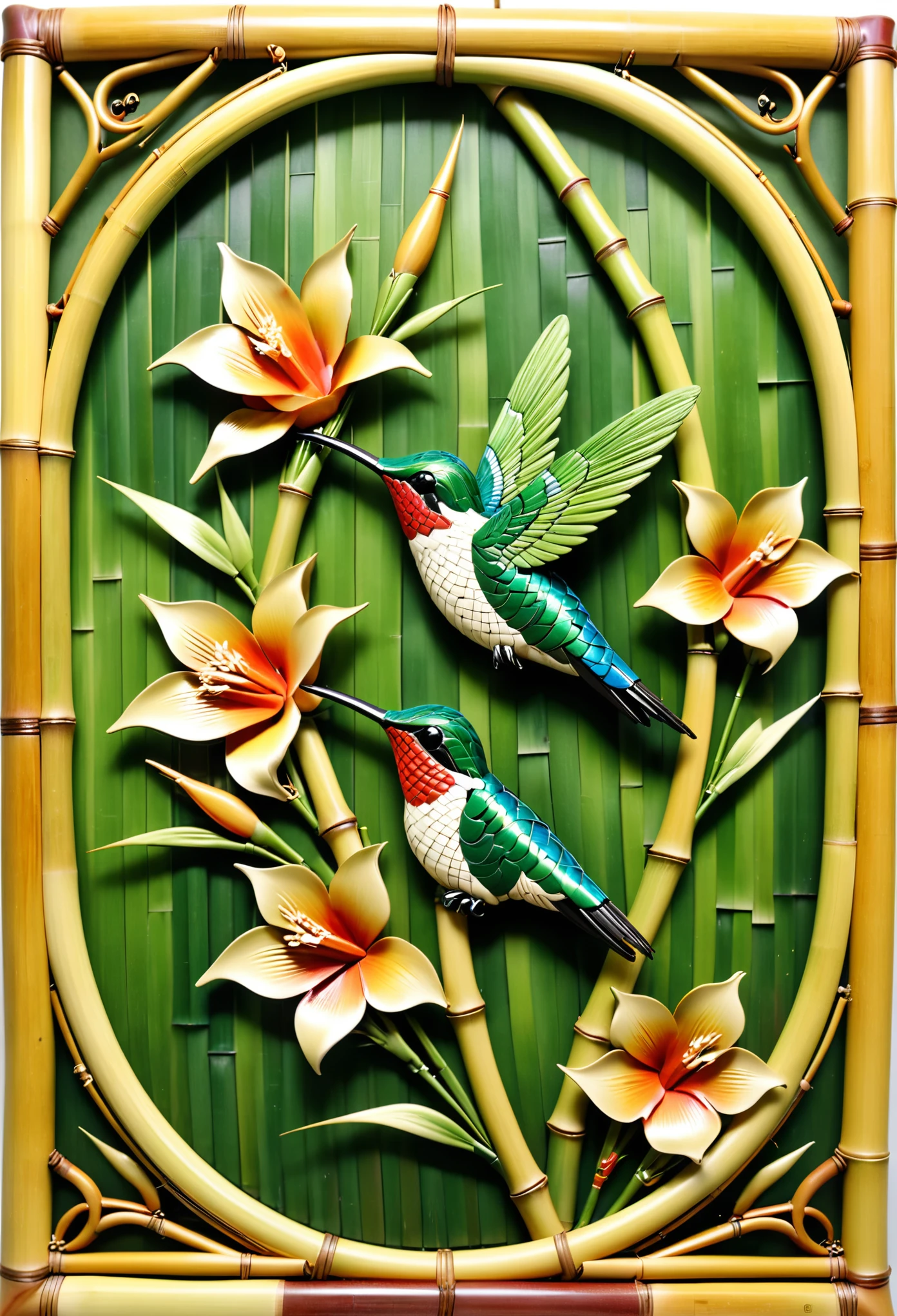 Chinese bamboo weaving art,Hummingbird made of bamboo
