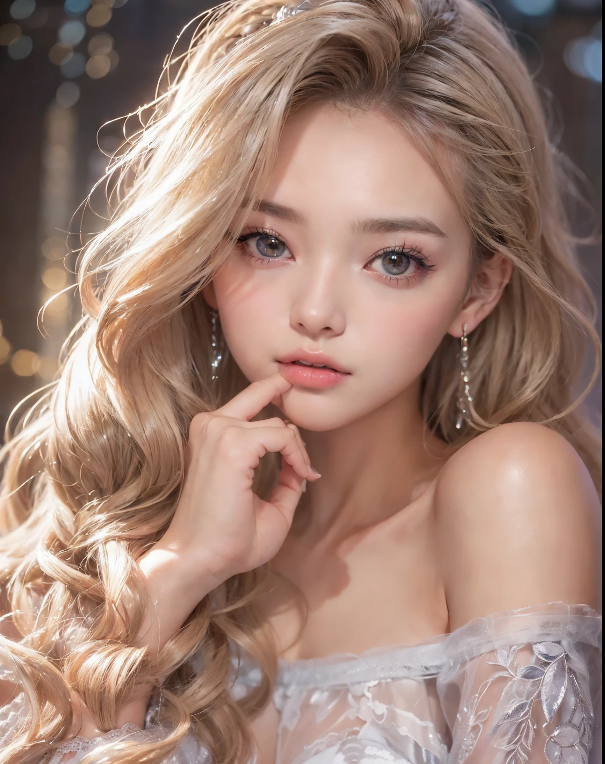 fashion model 22 years old, cute,  [[[[pure eyes]]]], [[[[closeup]]]], [[[[chest]]]], [[[[neck]]]], [[[[shoulders]]]], perfect eyes, perfect iris, perfect lips, perfect teeth, perfect skin, soft front light, glow, HDR, (muted colors:1.2), Retrato da mulher、white skin、((cabelo Castanho ondas suaves)) Best Blanco Romantico、8K resolution、Frente Illuminada、アメリカの女の子のPortrait、solo、20-year-old、beautiful face、Upper body、medium side cut、beautiful blonde hair、beautiful little face woman, solo,　black theme,　look at the audience,one woman, It&#39;s real, Wolfzan-6500-V1.3, anime、animeスタイル、beautiful diamond eyes、26 year old American girl、braided hair、casual dress、portrait beautiful detailed woman, very detailedな目と顔, Reality, beautiful detailed eyes, huge file size, Super detailed, High resolution, very detailed, highest quality, masterpiece, An illustration, very detailed, ticker, Unite, 8K painting wallpaper, fine, fine details, masterpiece, highest quality, Hvery detailed ticker uniform 8K wallpaper, face light movie lighting、cuteブラウス, dark background, oil, masterpiece, diffused soft film lighting, Portrait, highest quality (perfect face:1.4),stunning girl pictures,(8K and、photorealistic:1.25) 、(lip gloss、eyelashes、shiny face、shiny skin、highest quality、超High resolution、Depth of the bounds written、chromatic aberration、caustic road lighting、natural shading、sexy