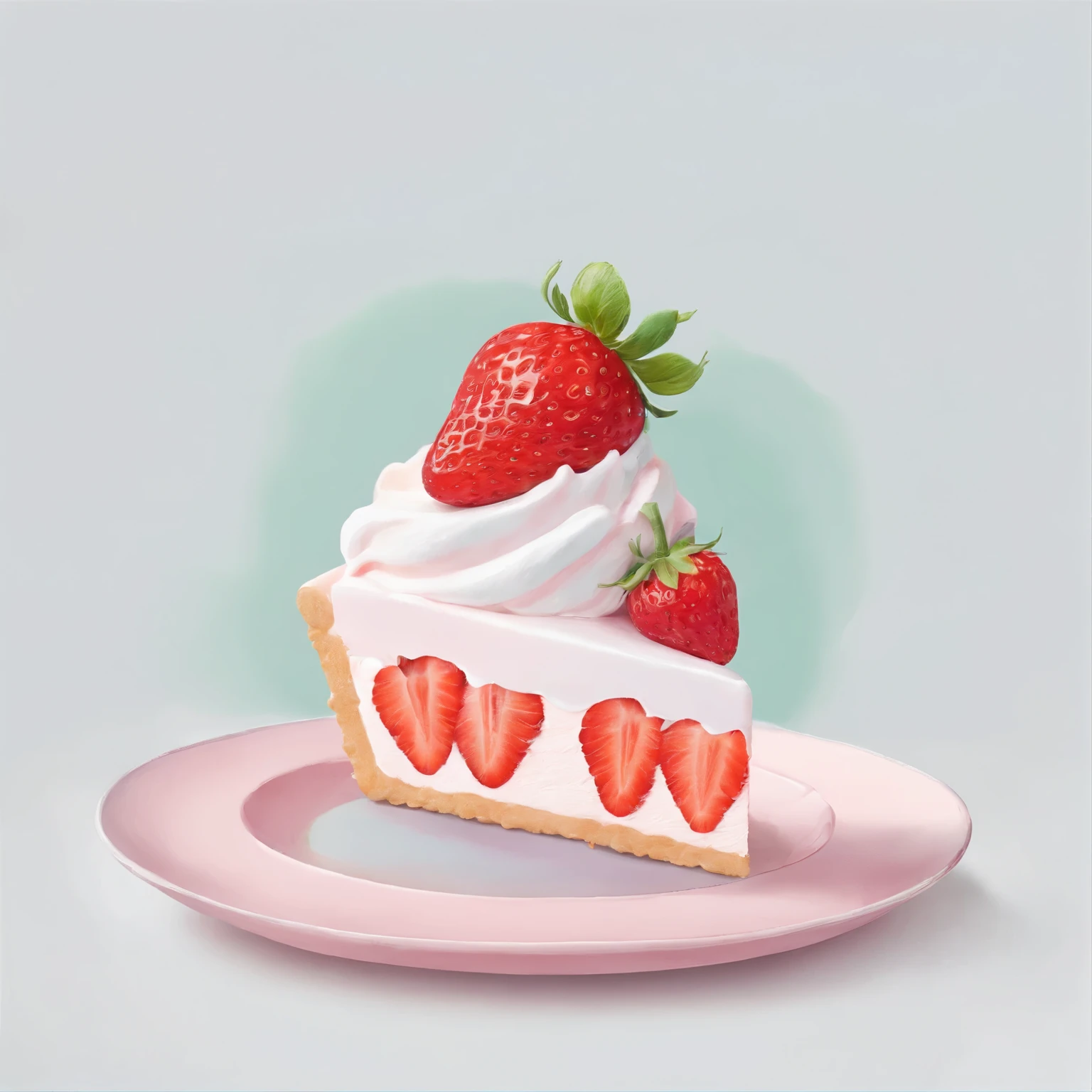 (pastel colour:1.2)、(cute illustration:1.2)、(watercolor painting:1.2)、white background、strawberry cream pie sticker、strawberry fruit, whipped cream、pale pinkish green throughout、confections, sweet, sticker style, no background, rounded edge, sticker