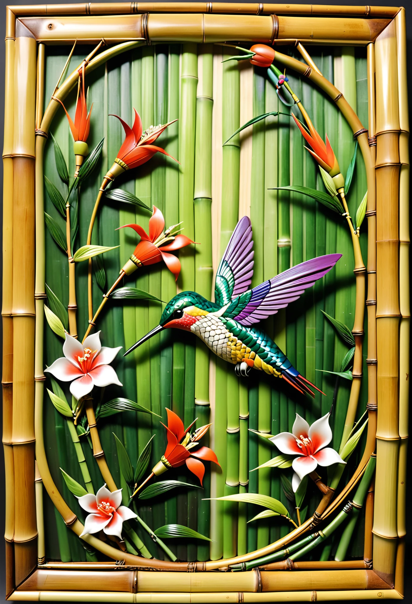 Chinese bamboo weaving art，Hummingbird made of bamboo