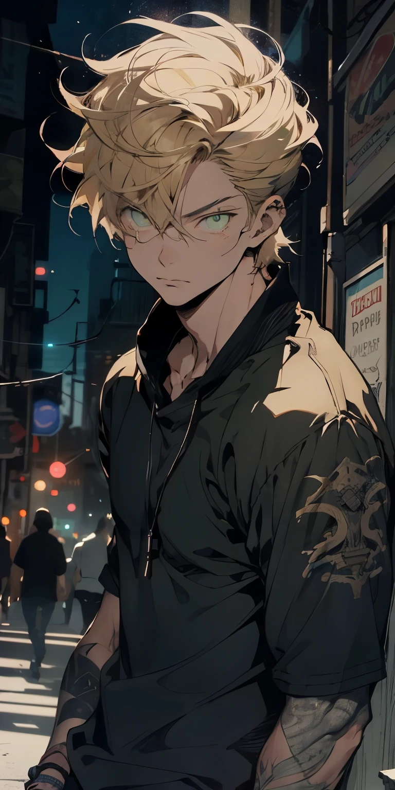 anime sketch, impressively detailed sketch, one man, detailed short blonde hair, detailed olive green eyes, Russian, toned muscular body, modern casual clothing, apocalyptic world, vivid colors, concept artists lighting, focus to torso, raised eyebrow, (((ADULTO)))